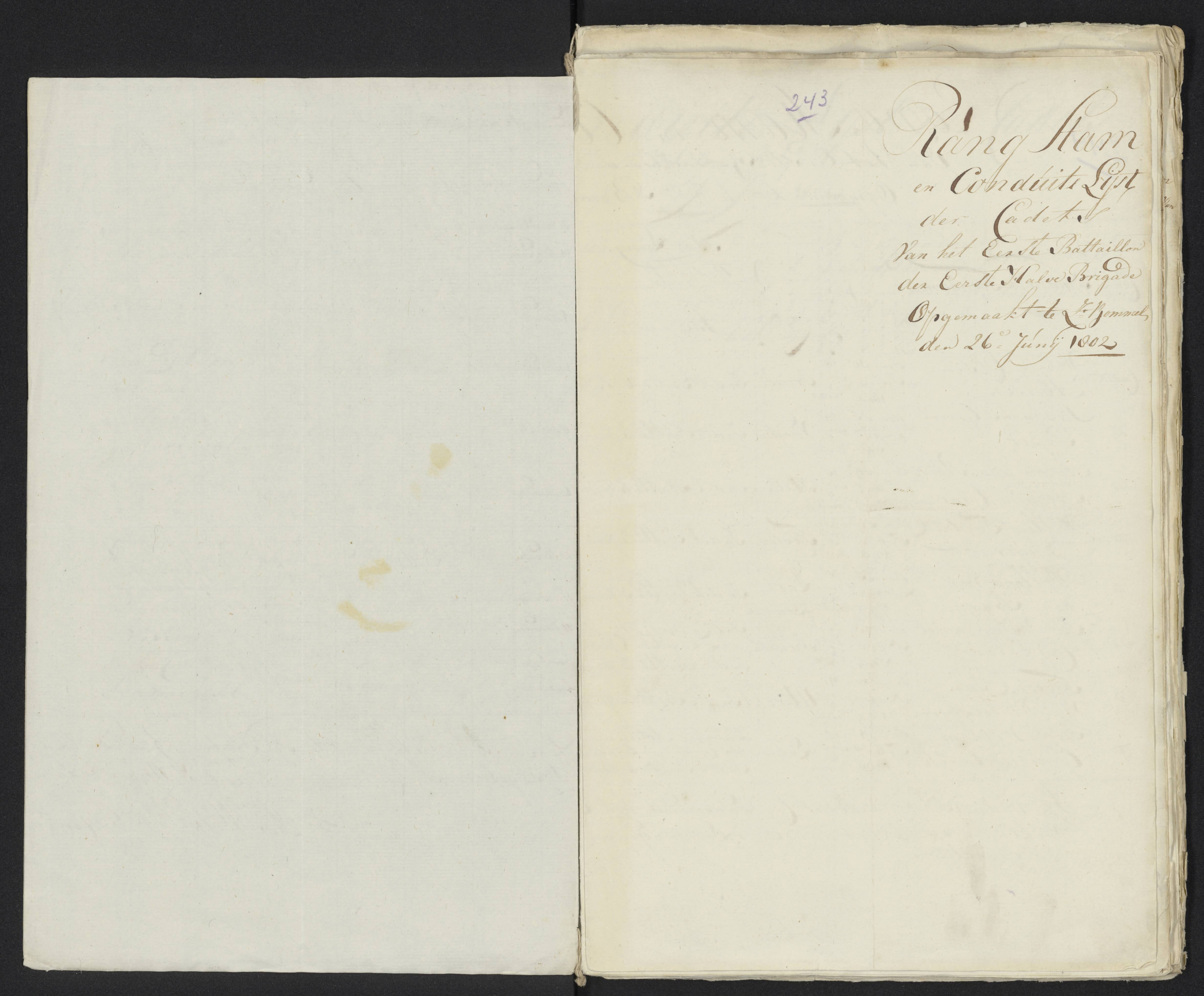 Scan 262 uit het bronpakket: Conduitestaten van officieren en cadetten (1801–1802)