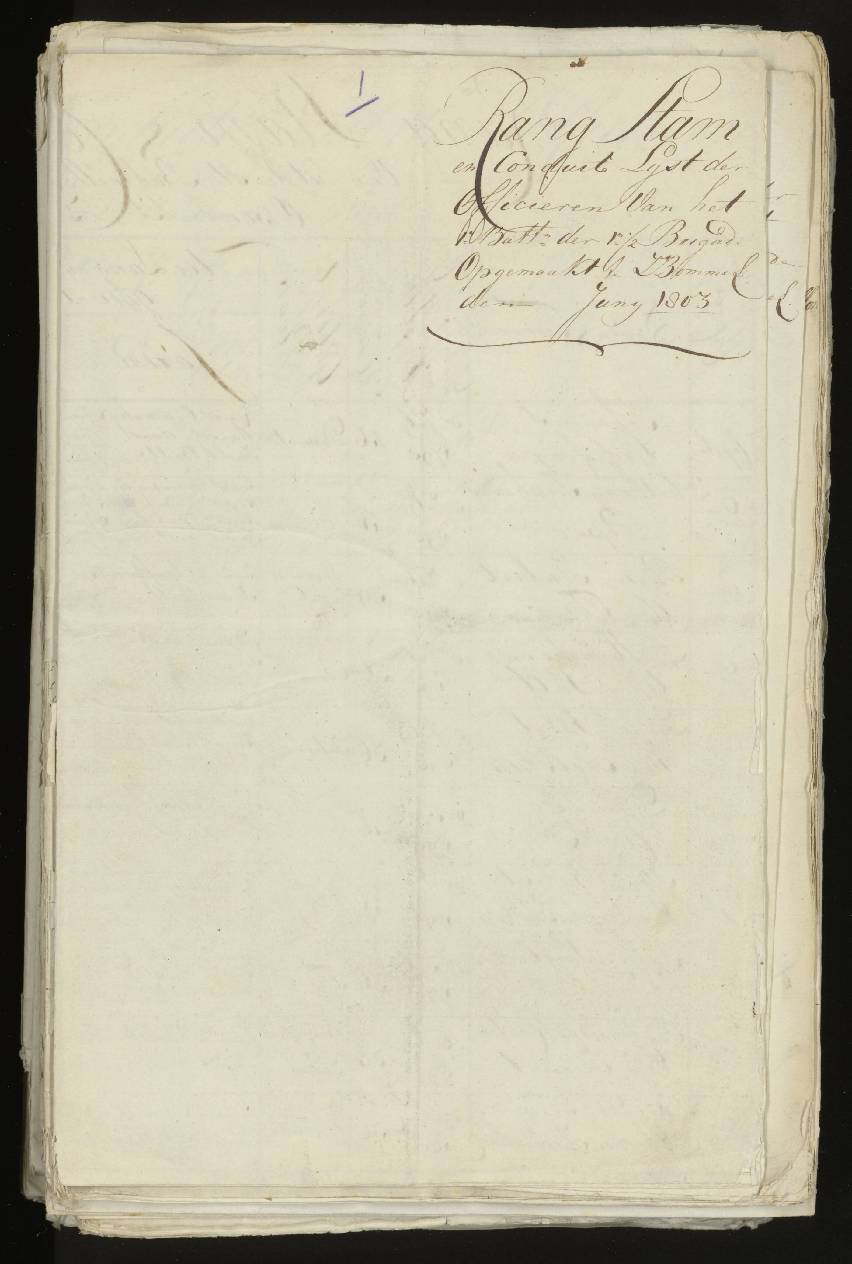 Scan 1 uit het bronpakket: Conduitestaten van officieren en cadetten (1803–1804)