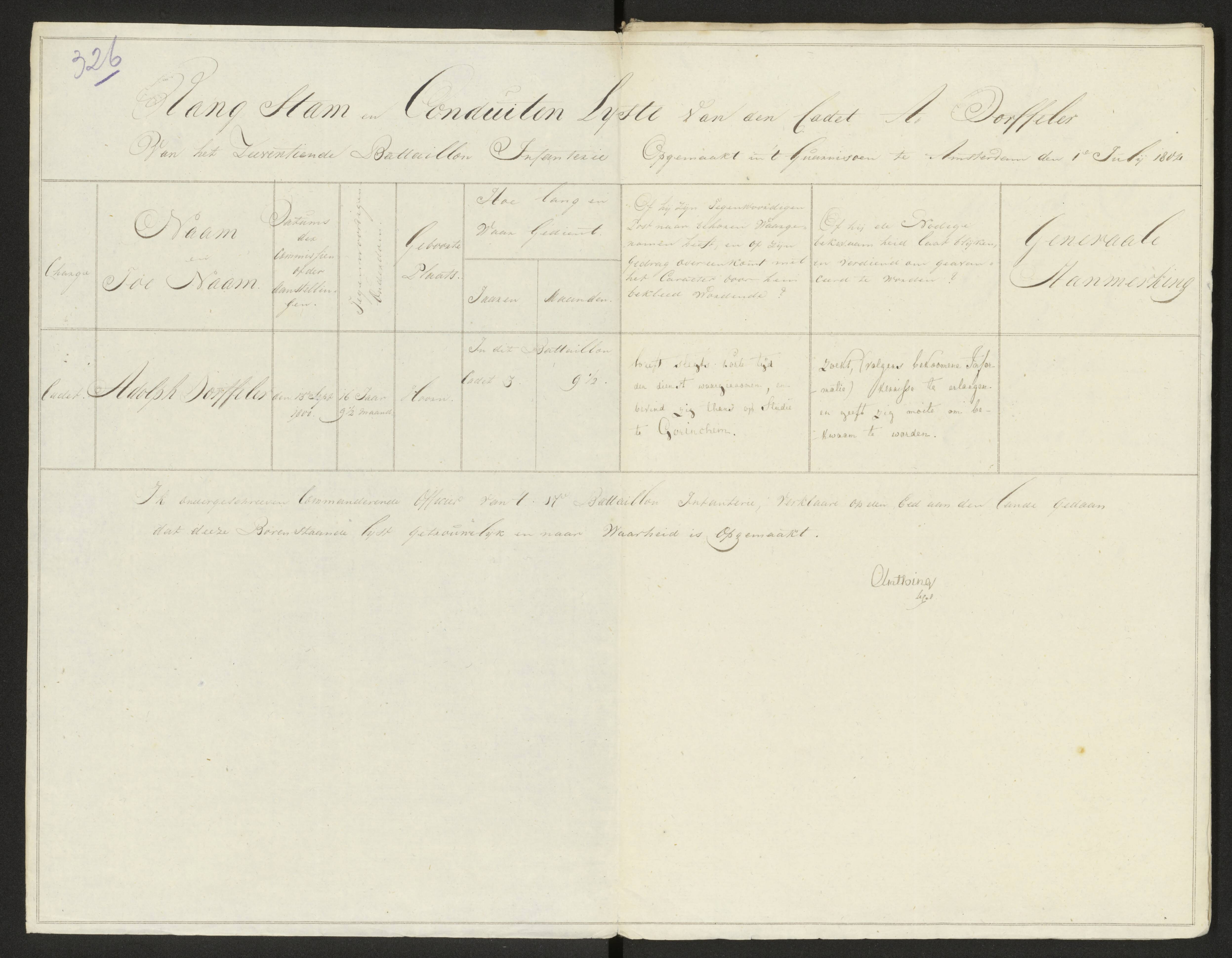 Scan 334 uit het bronpakket: Conduitestaten van officieren en cadetten (1803–1804)