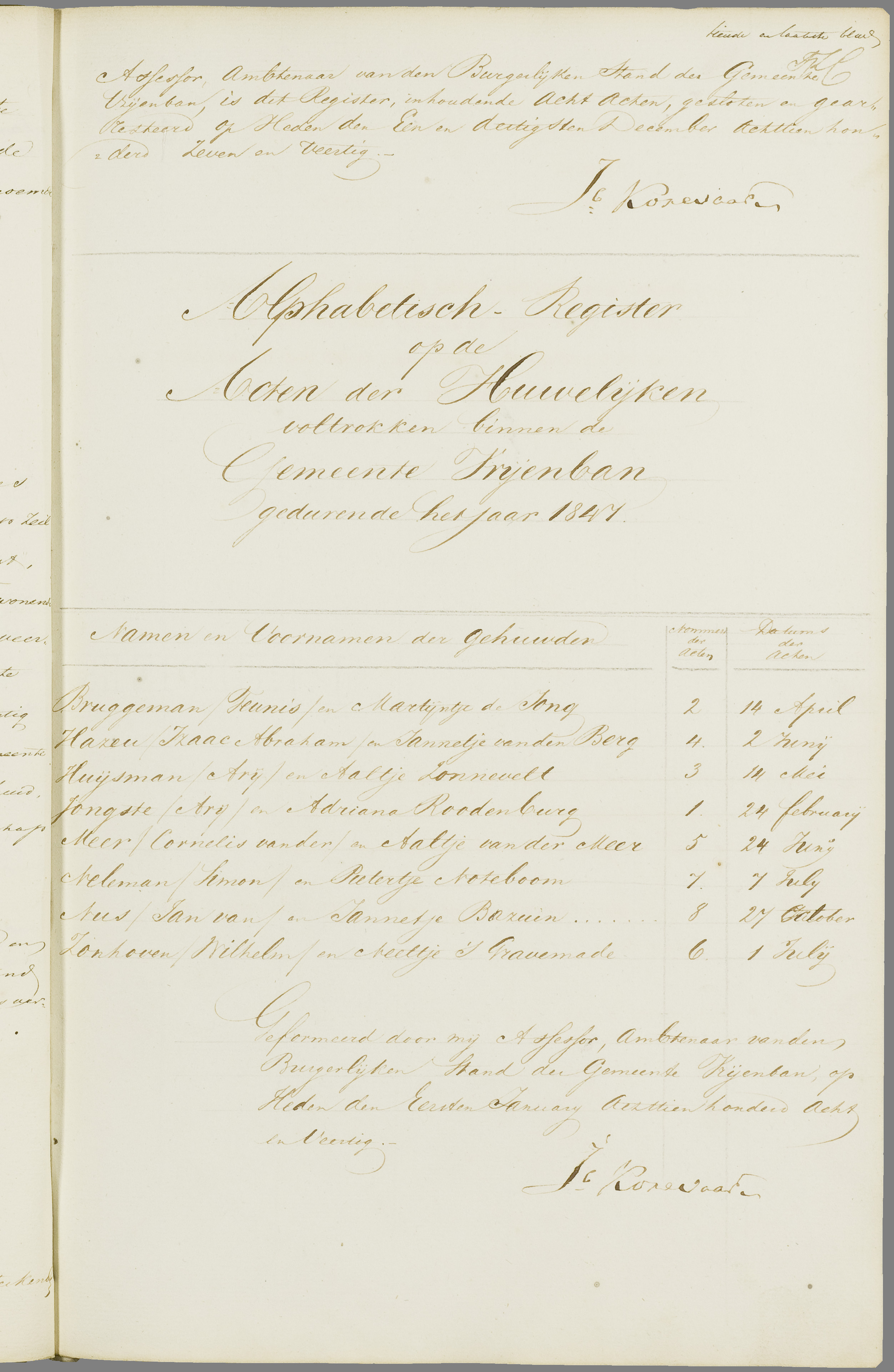 Scan 100 uit het bronpakket: Vrijenban: register van huwelijks- en echtscheidingsakten, 1843–1852