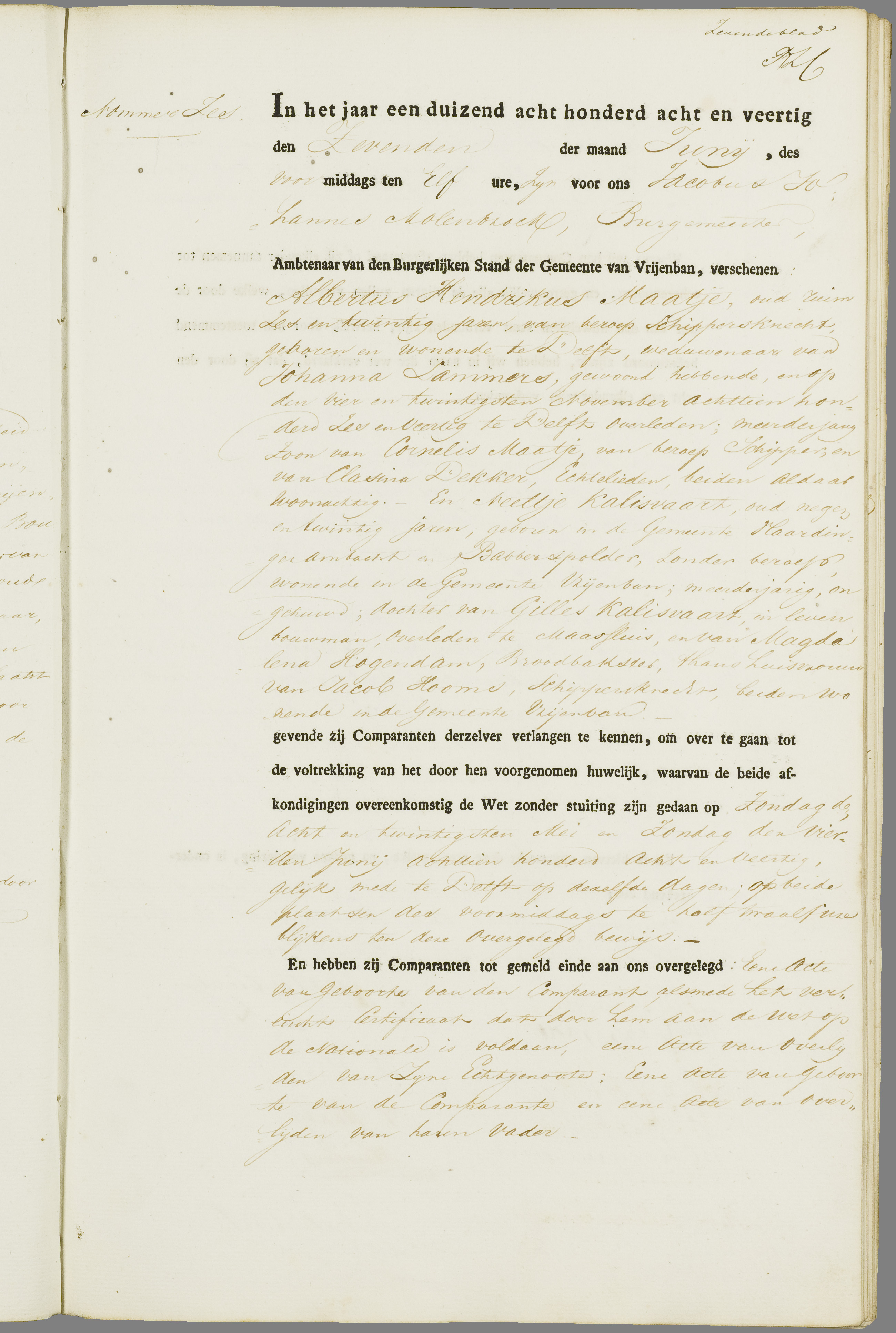 Scan 114 uit het bronpakket: Vrijenban: register van huwelijks- en echtscheidingsakten, 1843–1852