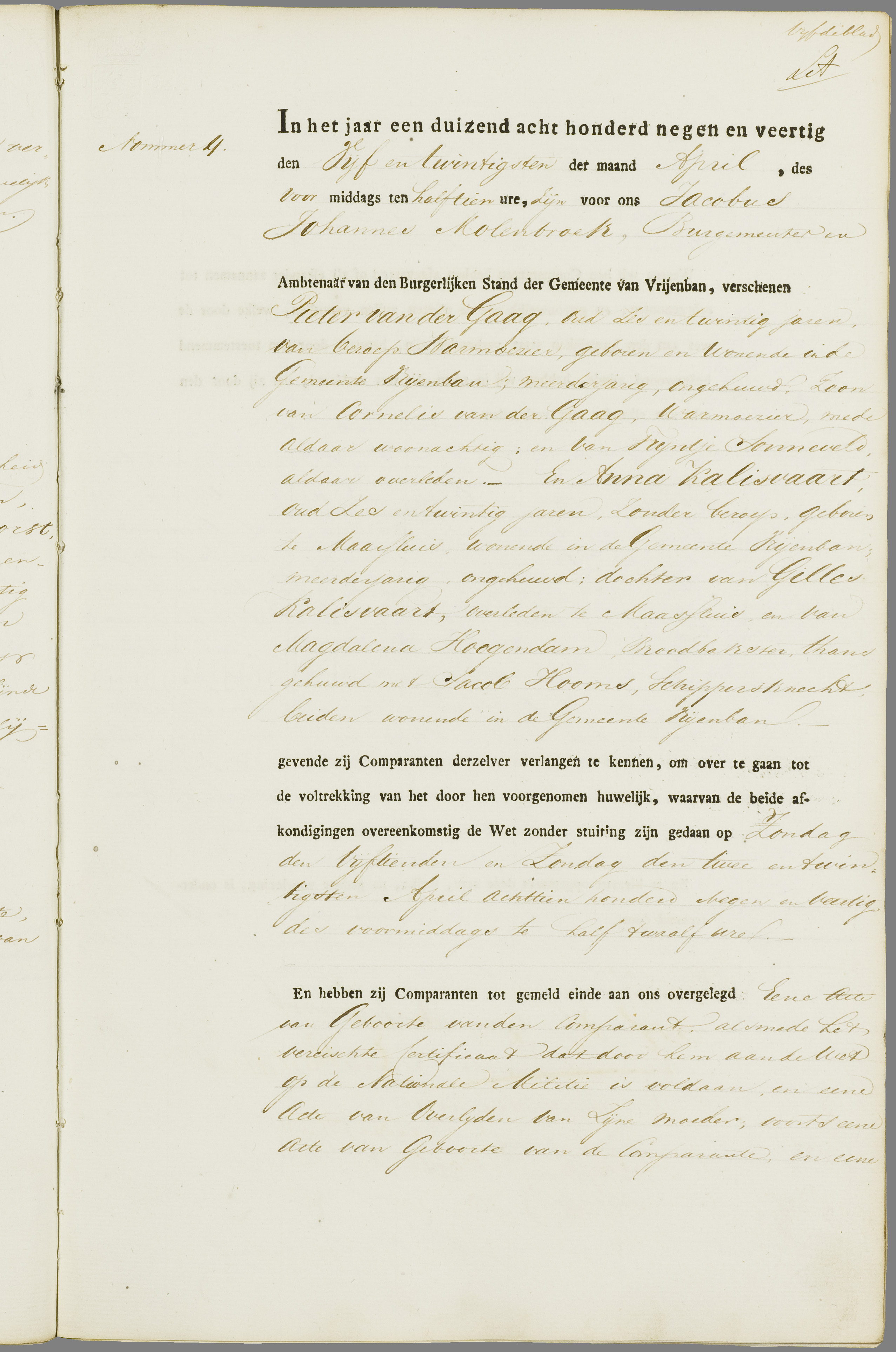 Scan 134 uit het bronpakket: Vrijenban: register van huwelijks- en echtscheidingsakten, 1843–1852