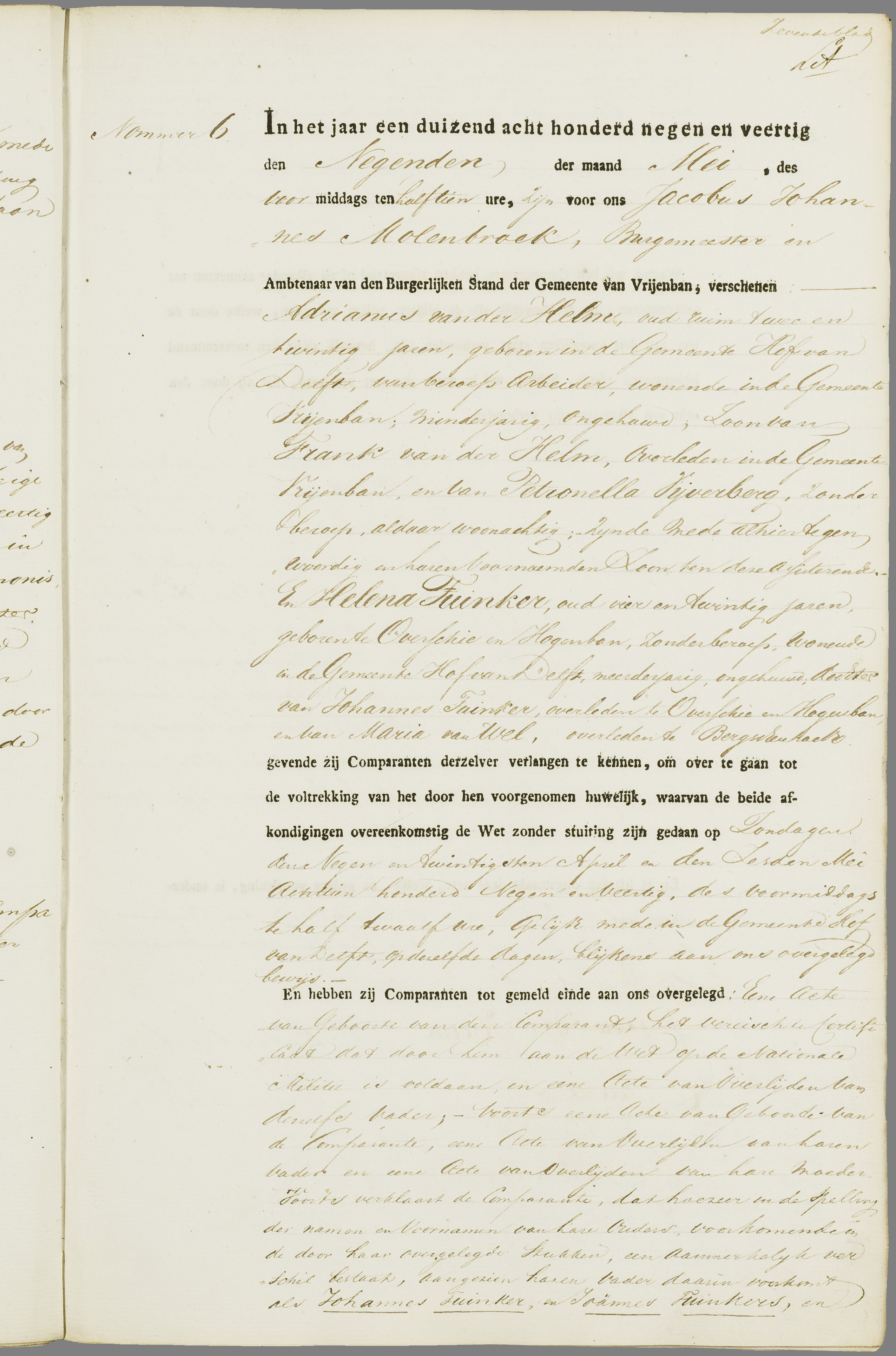 Scan 138 uit het bronpakket: Vrijenban: register van huwelijks- en echtscheidingsakten, 1843–1852