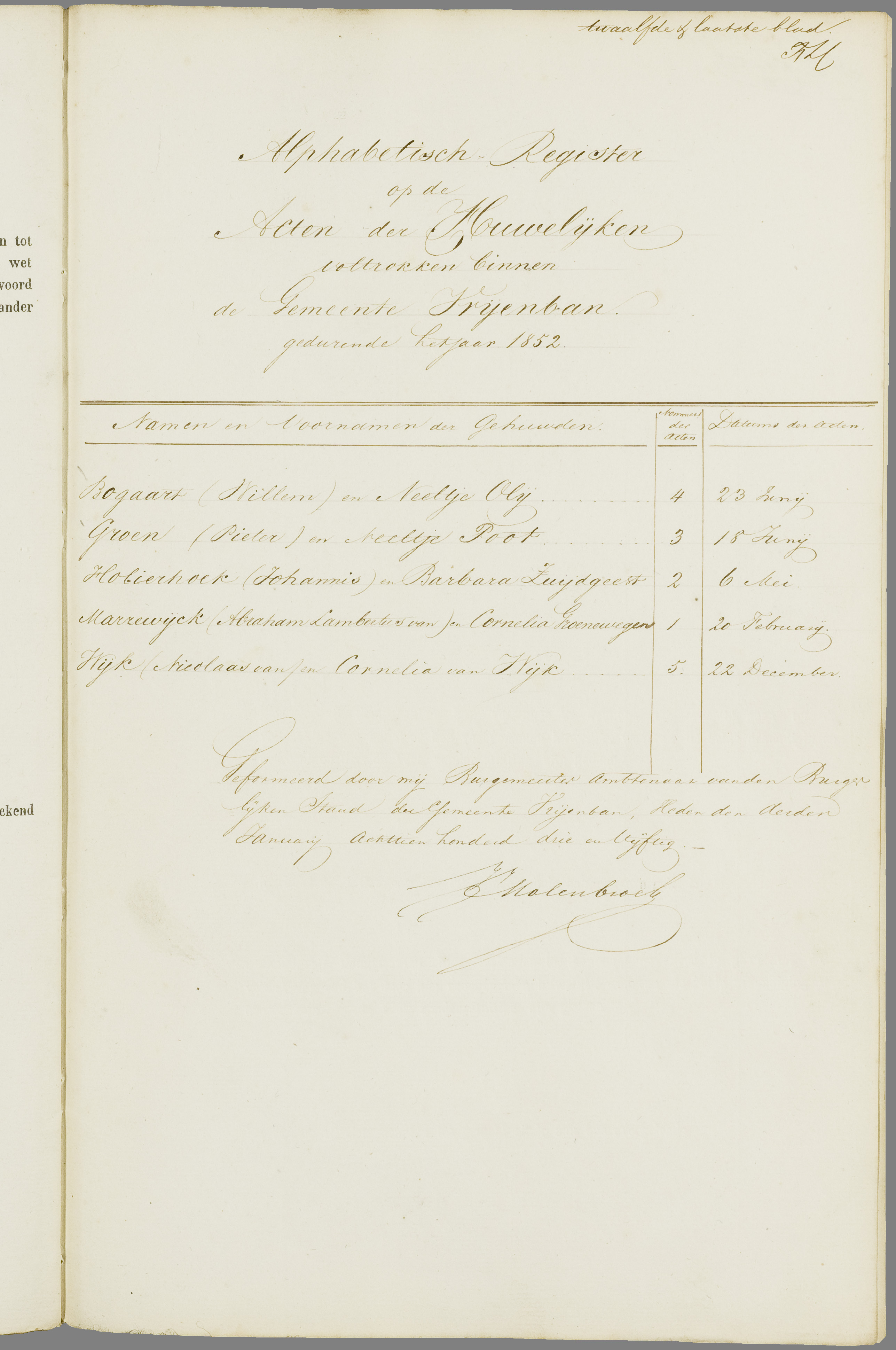 Scan 206 uit het bronpakket: Vrijenban: register van huwelijks- en echtscheidingsakten, 1843–1852