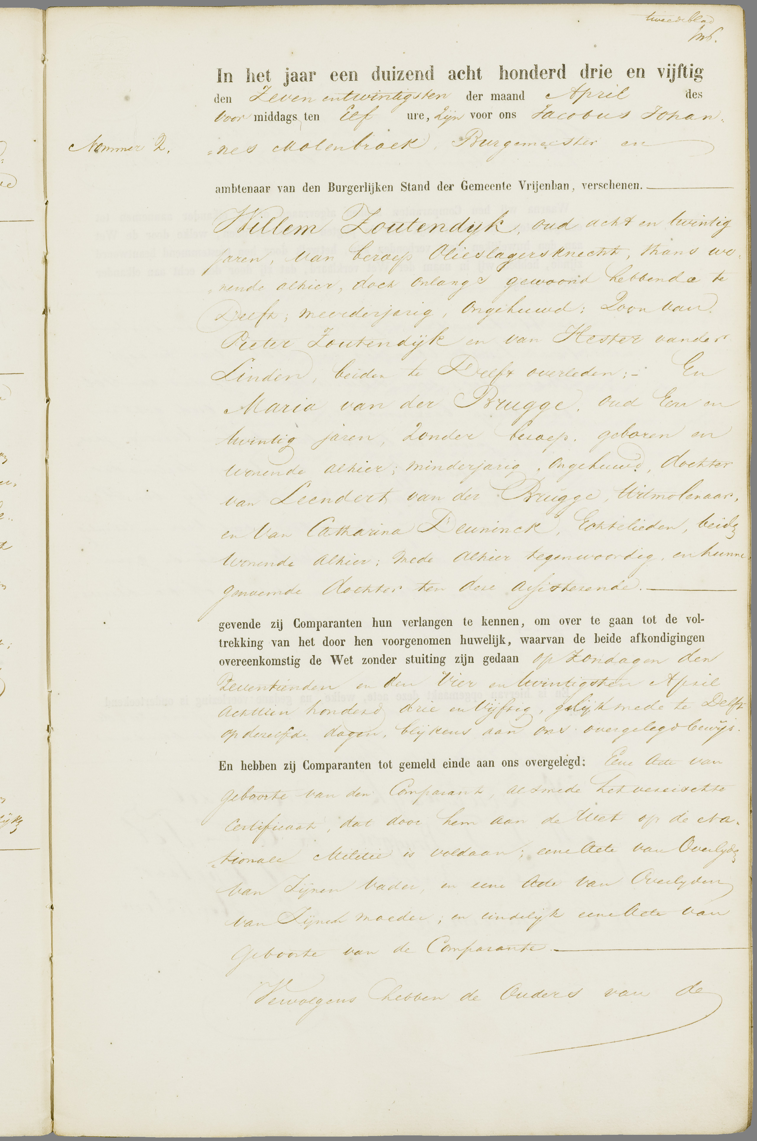 Scan 6 uit het bronpakket: Vrijenban: register van huwelijks- en echtscheidingsakten, 1853–1862