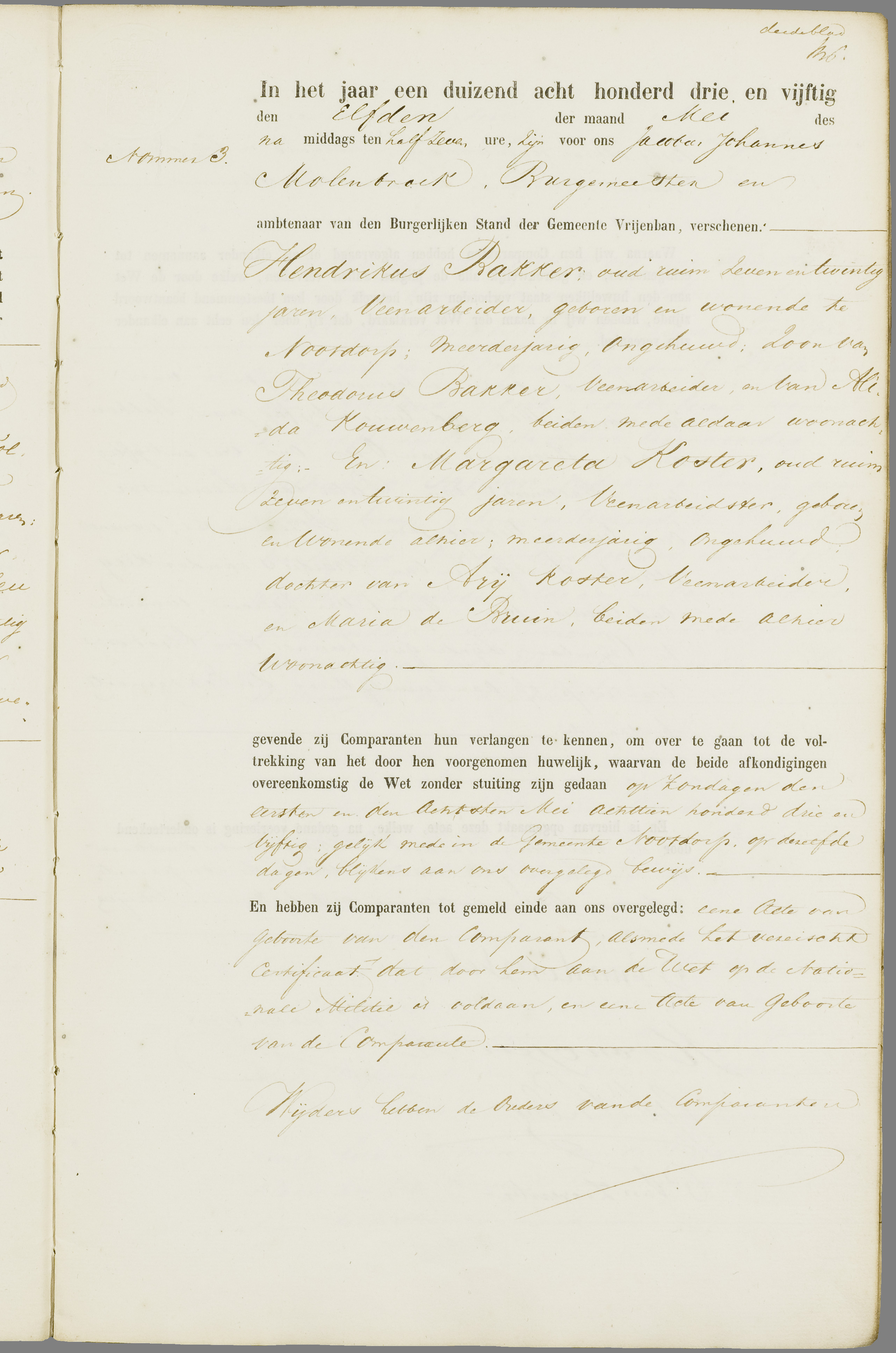 Scan 8 uit het bronpakket: Vrijenban: register van huwelijks- en echtscheidingsakten, 1853–1862