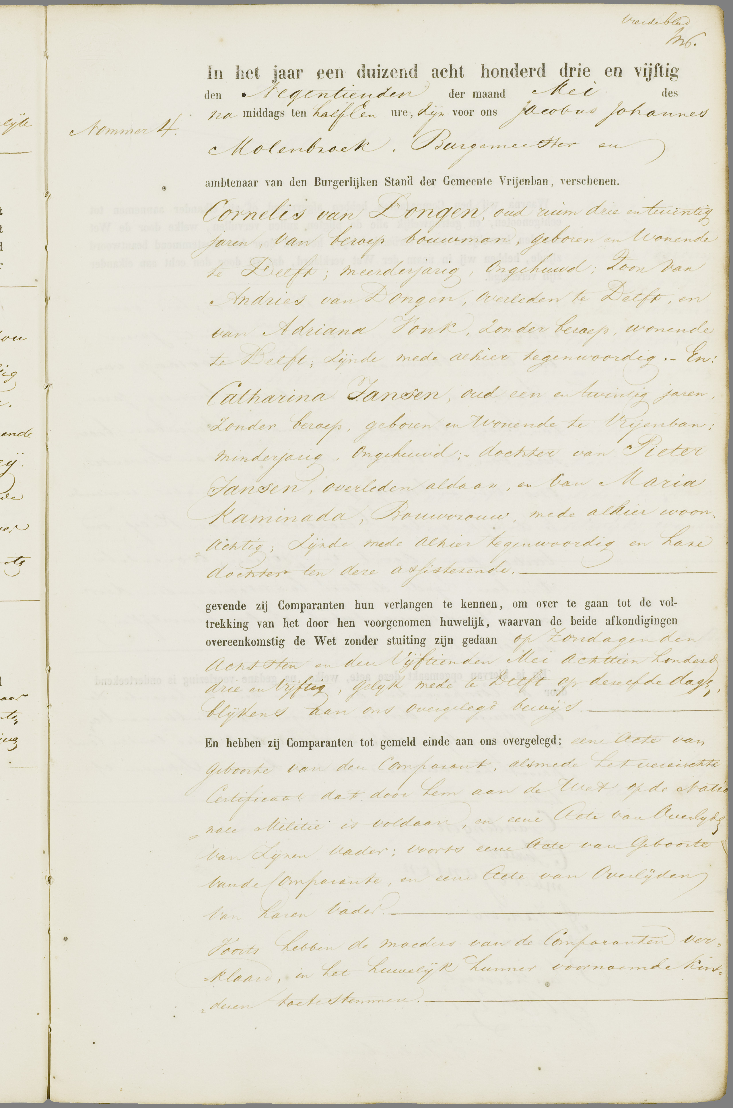 Scan 10 uit het bronpakket: Vrijenban: register van huwelijks- en echtscheidingsakten, 1853–1862