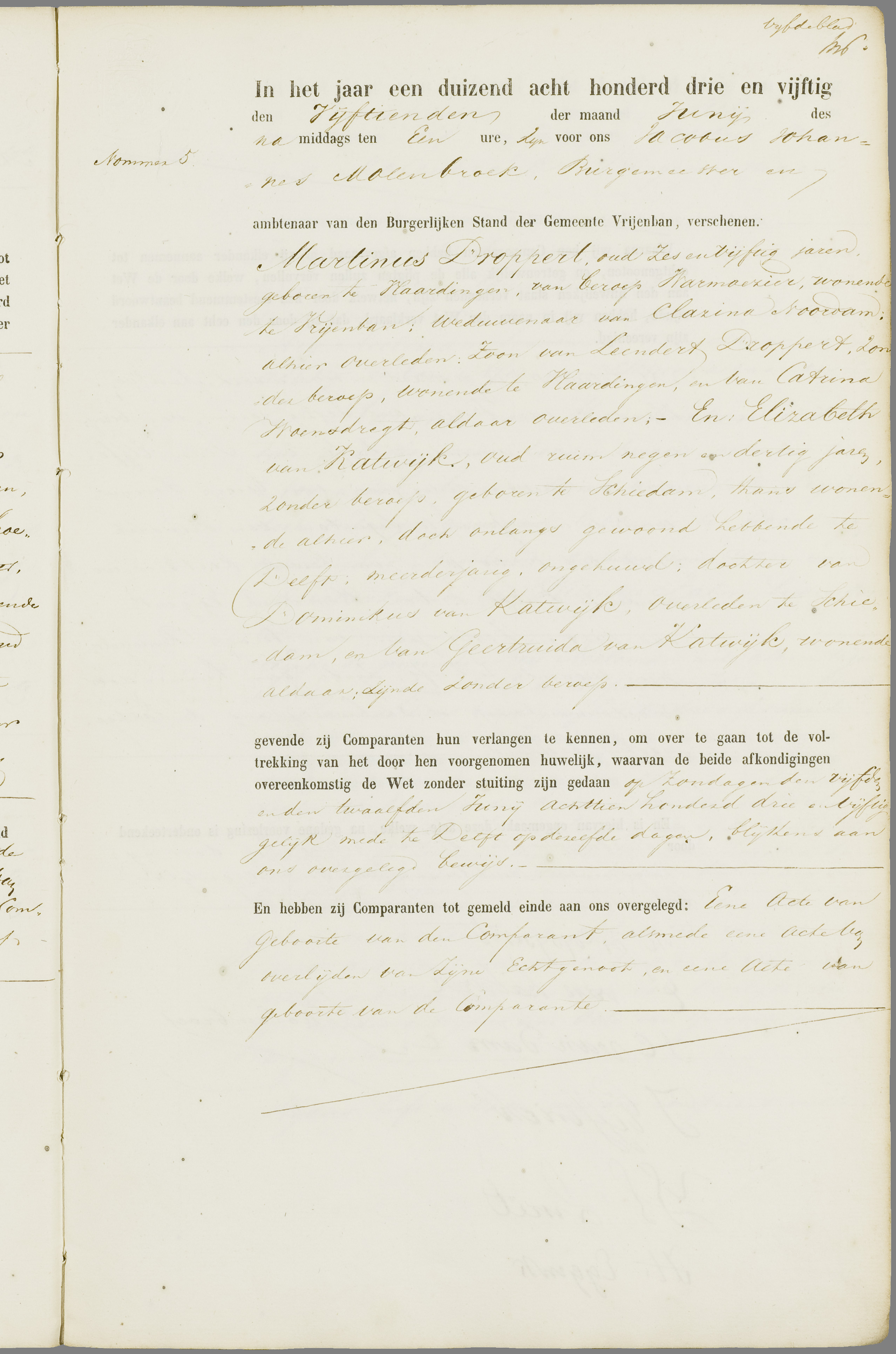 Scan 12 uit het bronpakket: Vrijenban: register van huwelijks- en echtscheidingsakten, 1853–1862
