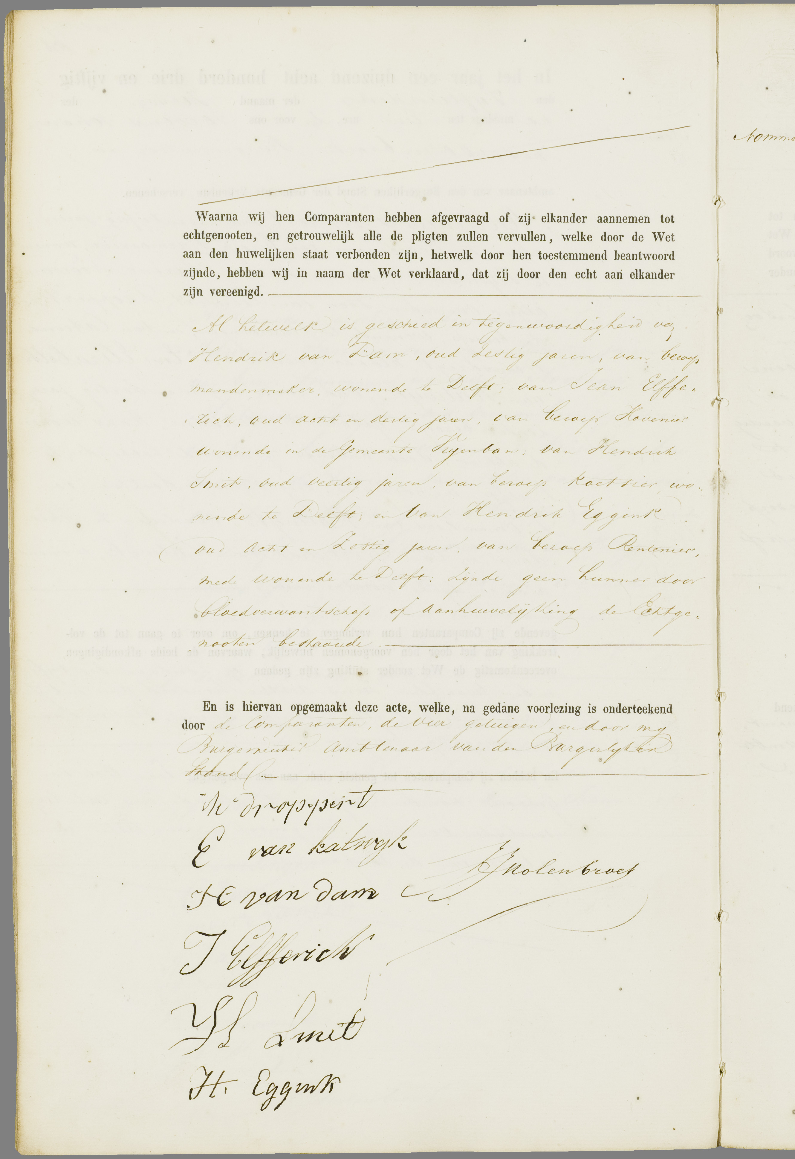 Scan 13 uit het bronpakket: Vrijenban: register van huwelijks- en echtscheidingsakten, 1853–1862
