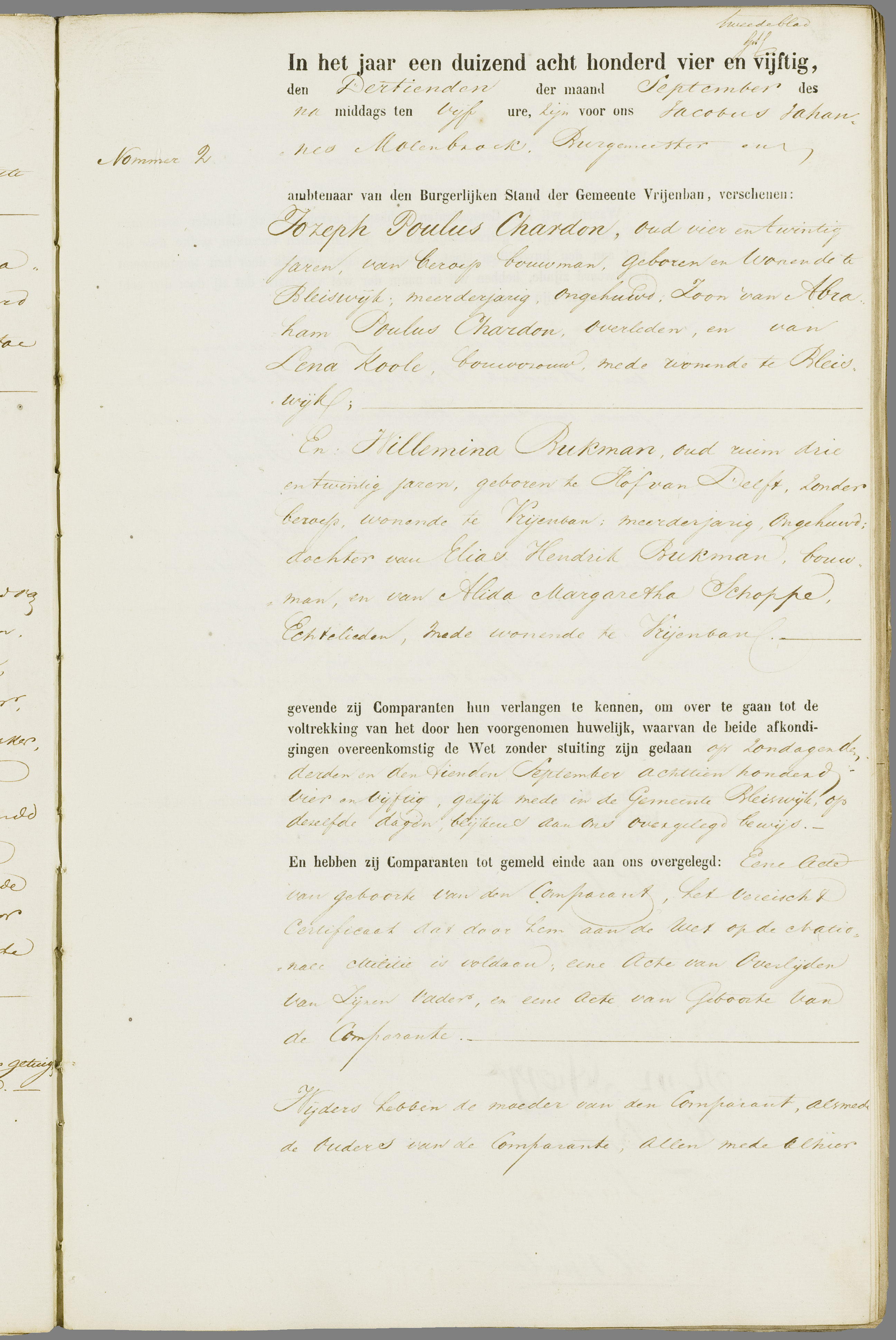 Scan 24 uit het bronpakket: Vrijenban: register van huwelijks- en echtscheidingsakten, 1853–1862
