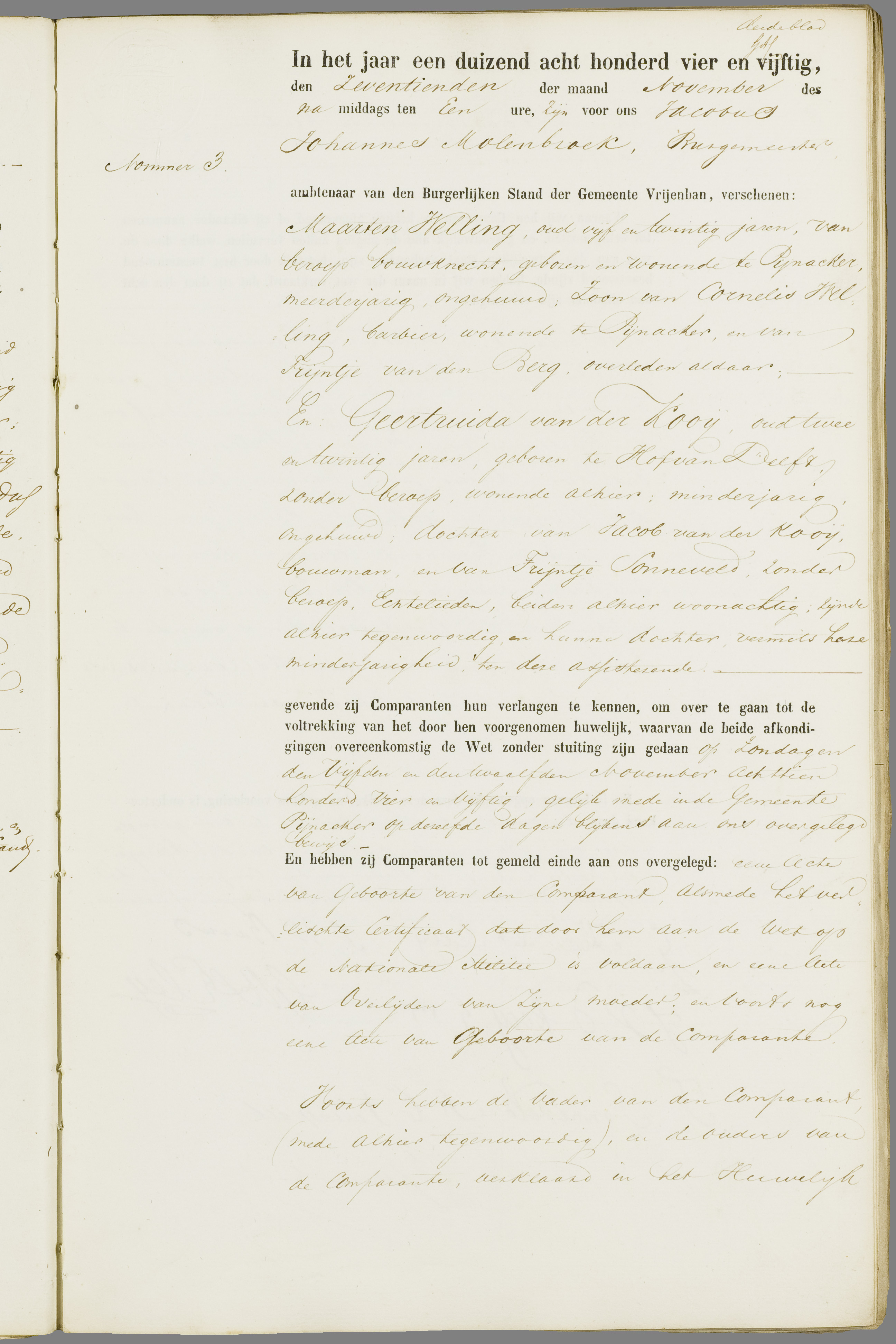 Scan 26 uit het bronpakket: Vrijenban: register van huwelijks- en echtscheidingsakten, 1853–1862