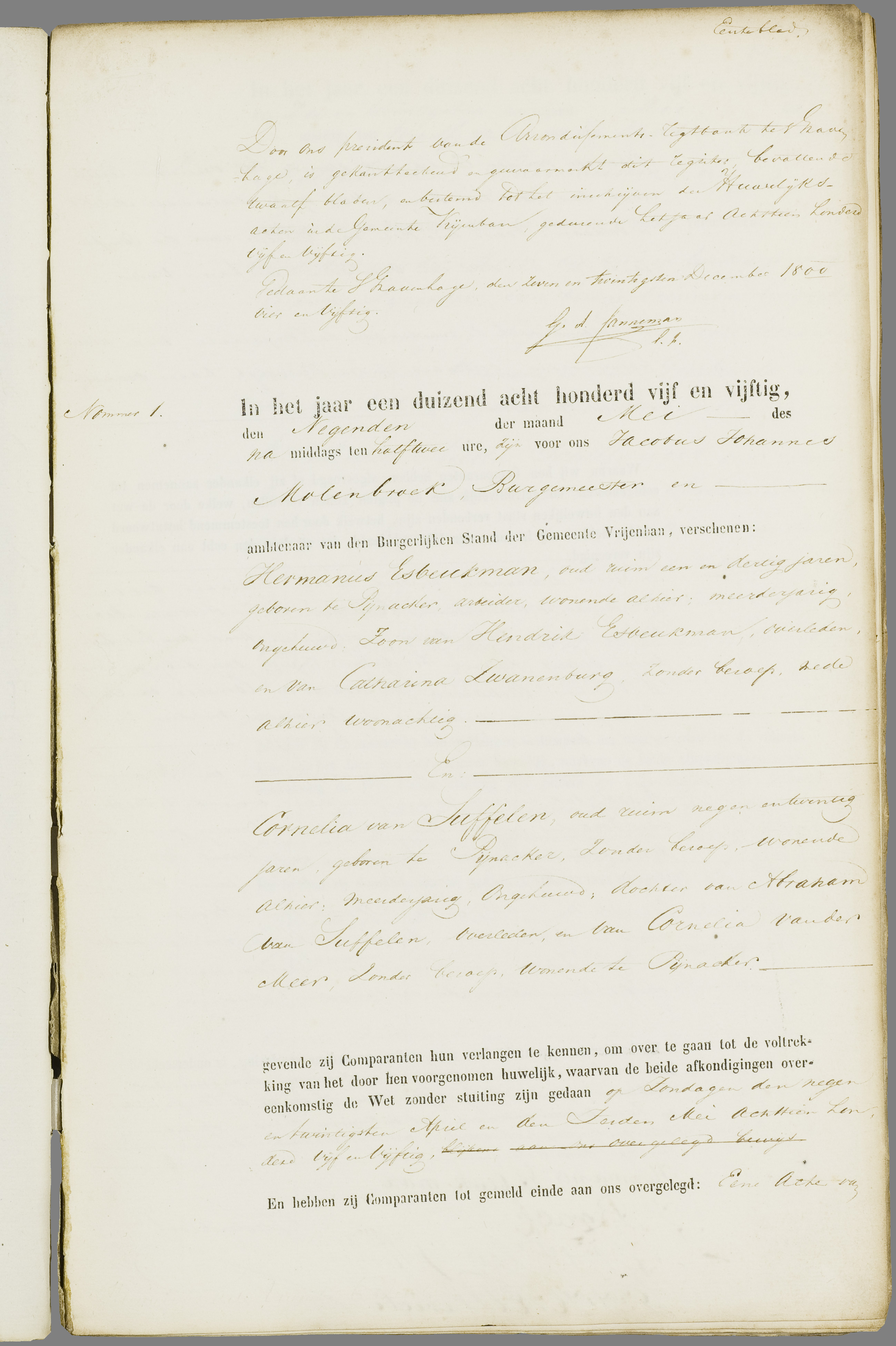 Scan 34 uit het bronpakket: Vrijenban: register van huwelijks- en echtscheidingsakten, 1853–1862