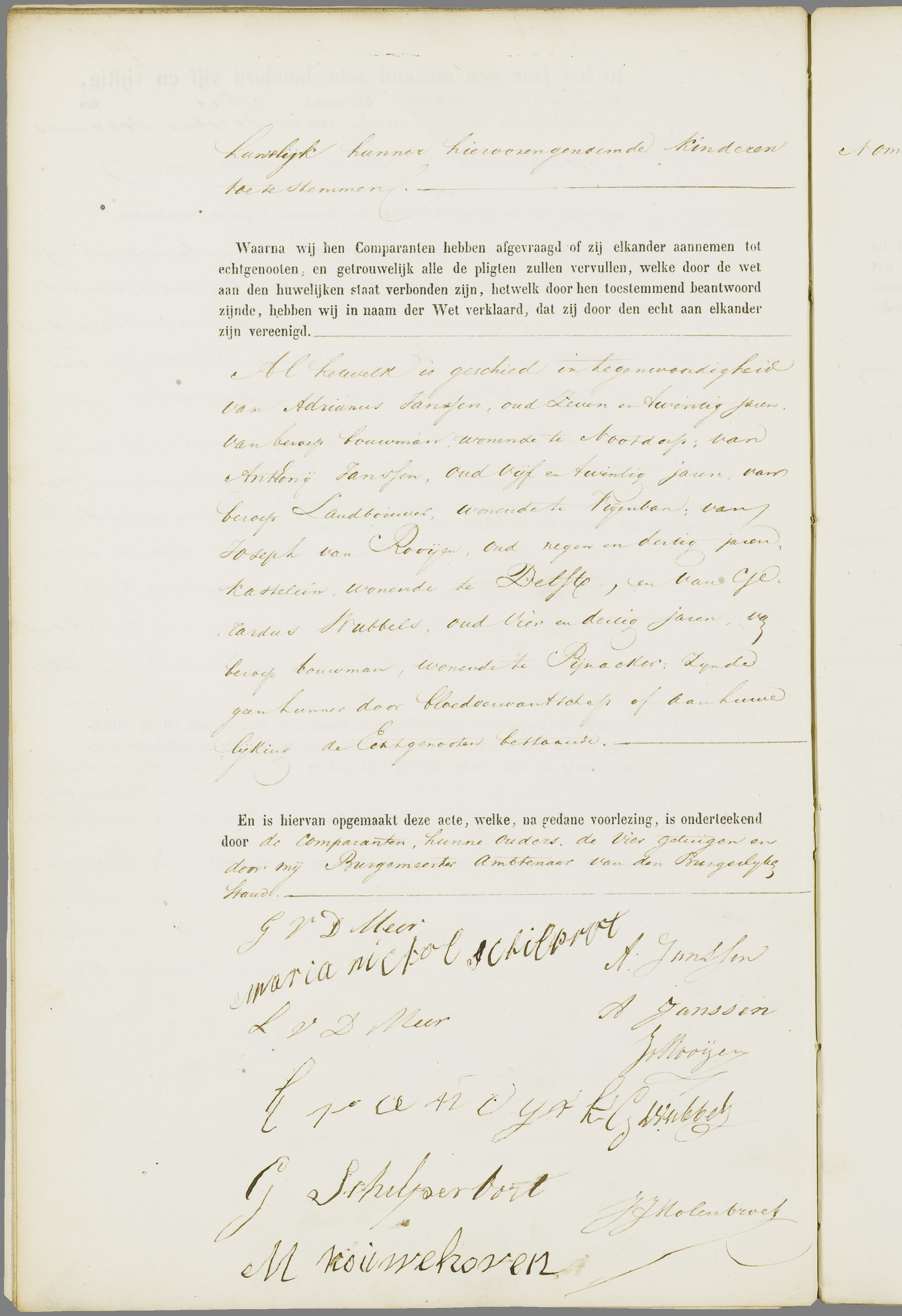 Scan 37 uit het bronpakket: Vrijenban: register van huwelijks- en echtscheidingsakten, 1853–1862