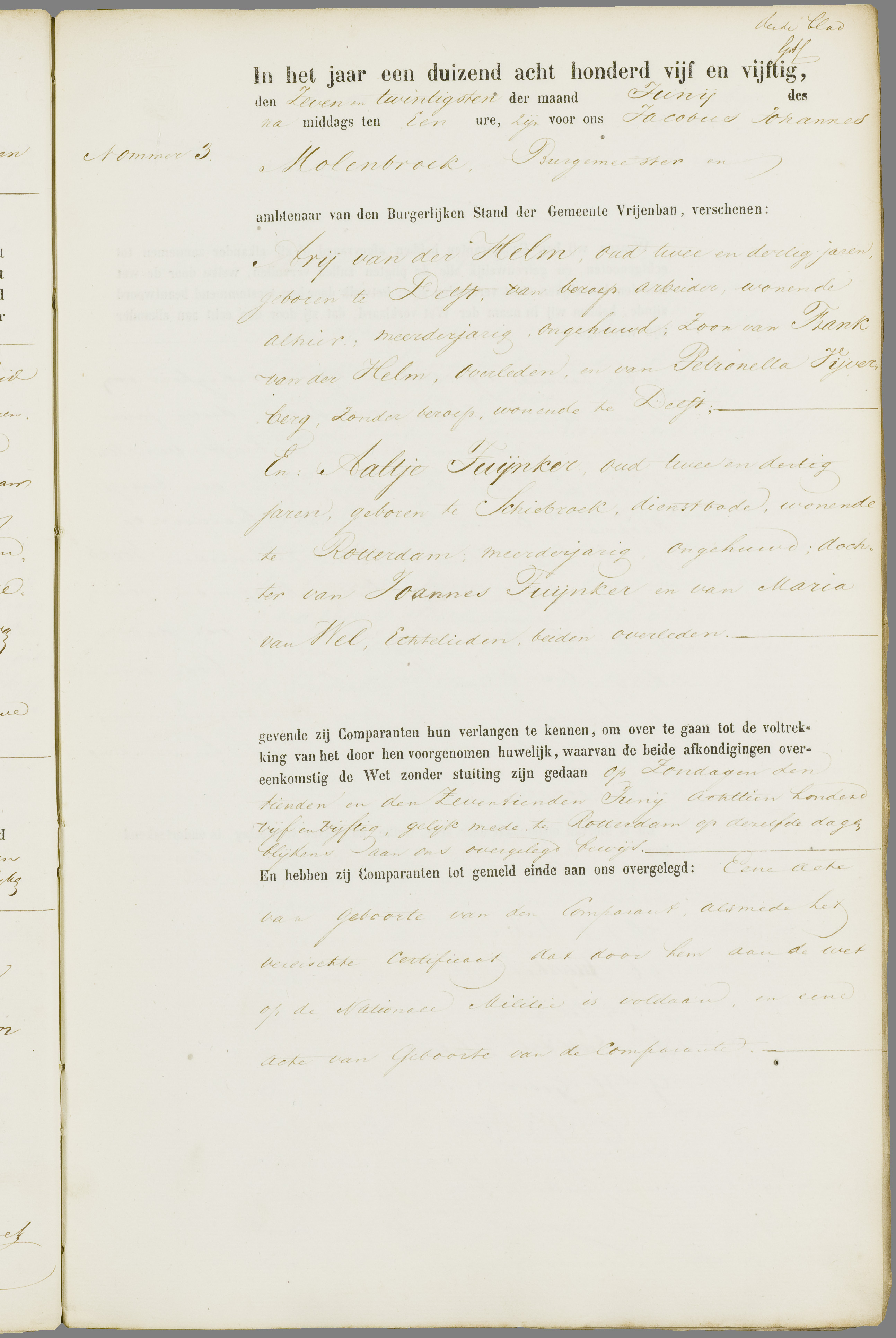 Scan 38 uit het bronpakket: Vrijenban: register van huwelijks- en echtscheidingsakten, 1853–1862