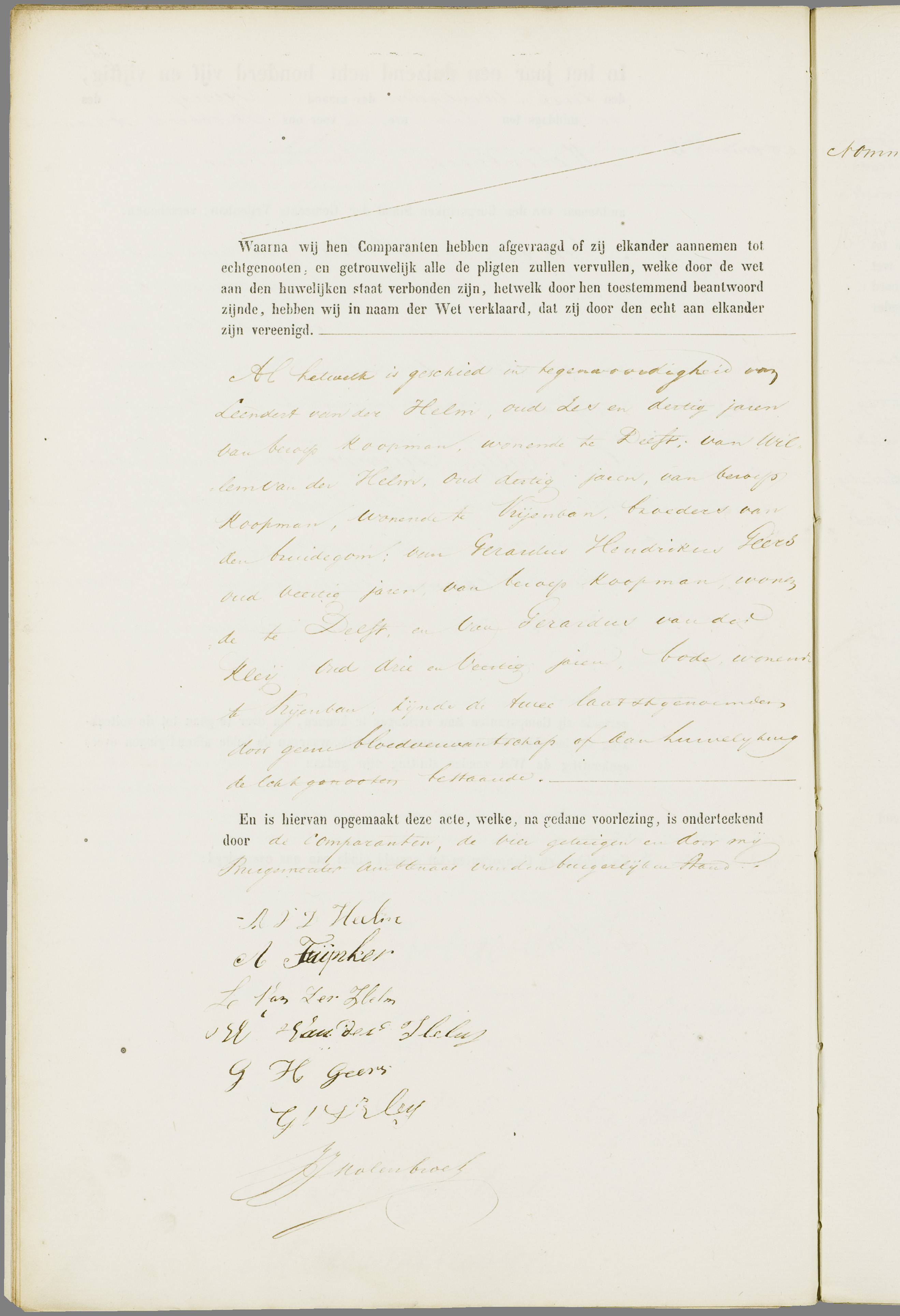 Scan 39 uit het bronpakket: Vrijenban: register van huwelijks- en echtscheidingsakten, 1853–1862