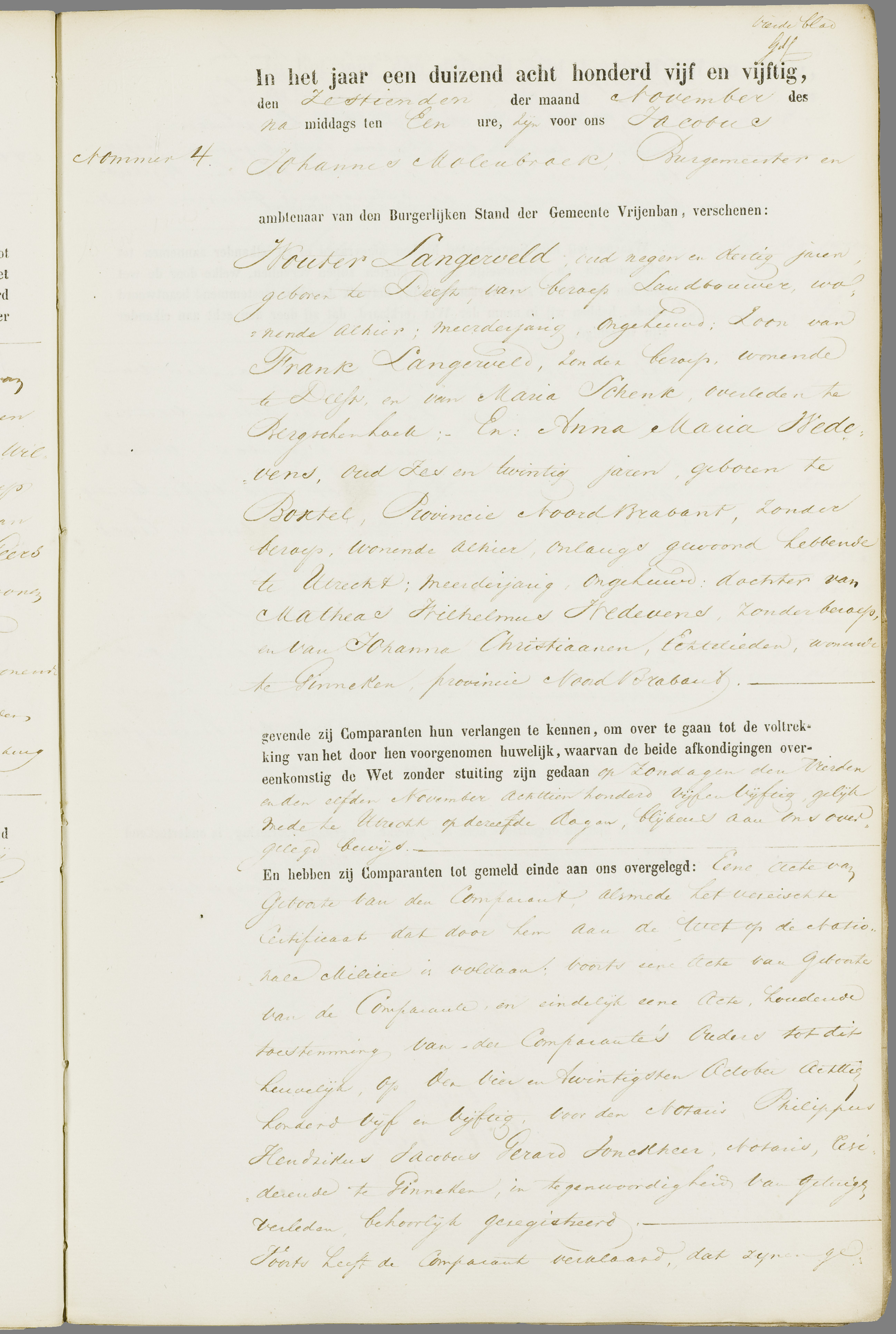 Scan 40 uit het bronpakket: Vrijenban: register van huwelijks- en echtscheidingsakten, 1853–1862