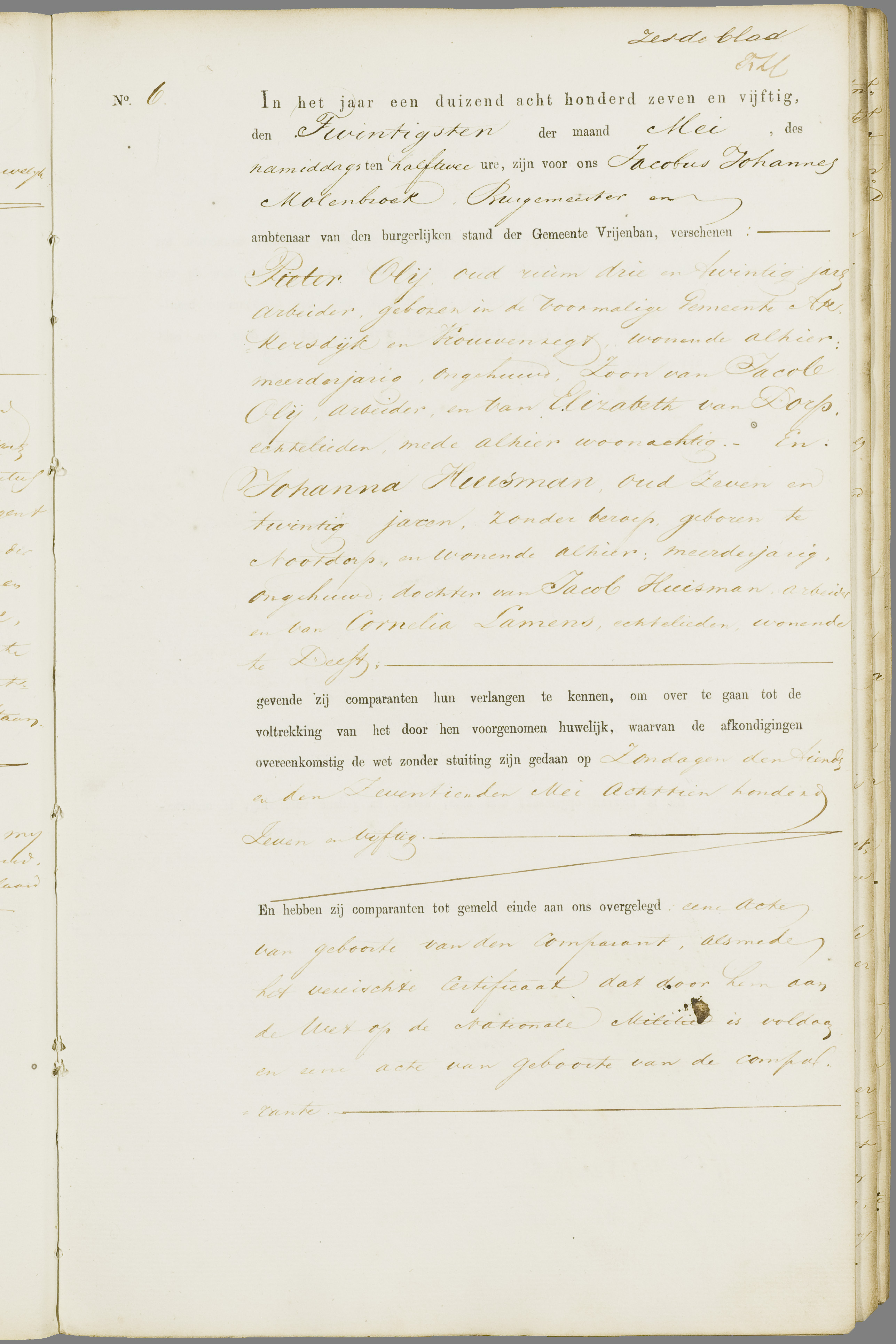 Scan 82 uit het bronpakket: Vrijenban: register van huwelijks- en echtscheidingsakten, 1853–1862