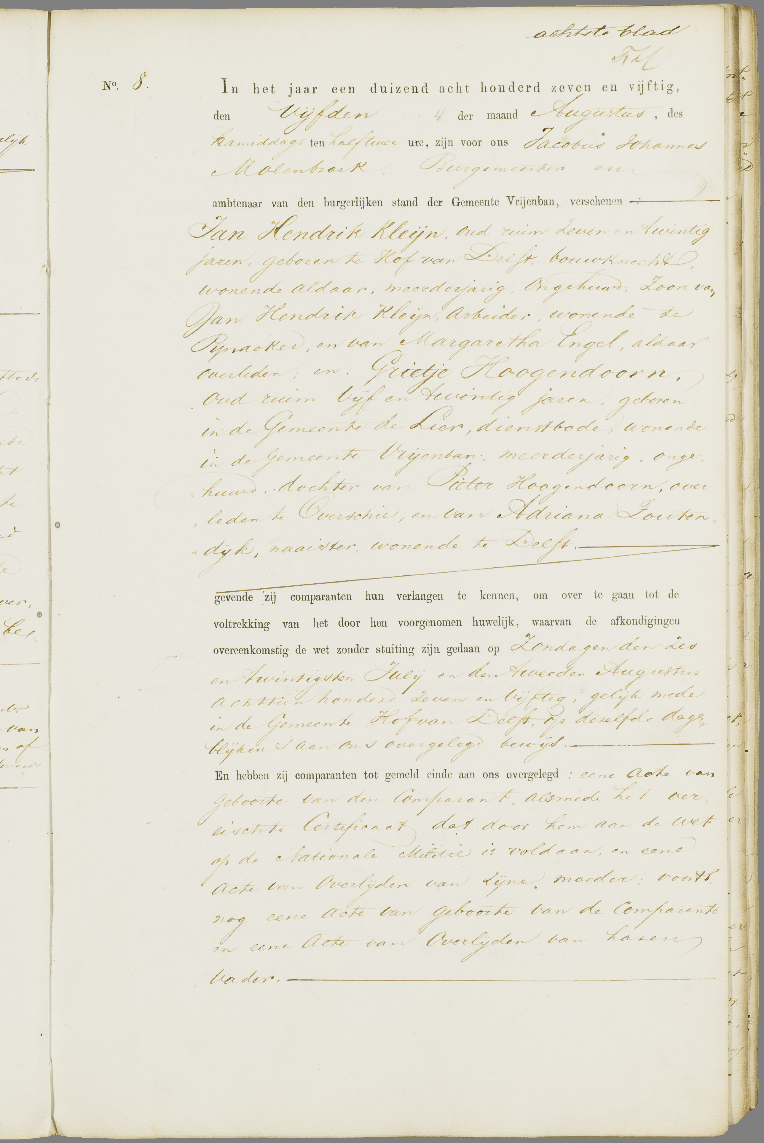 Scan 86 uit het bronpakket: Vrijenban: register van huwelijks- en echtscheidingsakten, 1853–1862