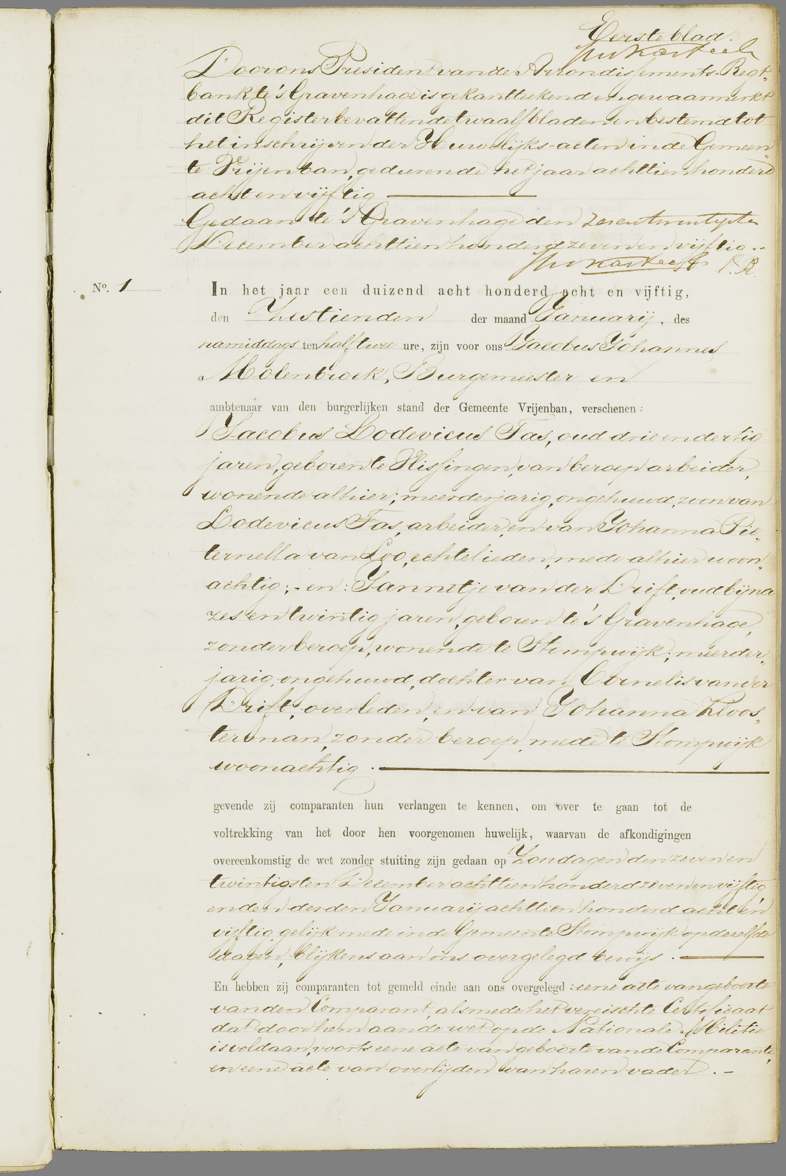 Scan 100 uit het bronpakket: Vrijenban: register van huwelijks- en echtscheidingsakten, 1853–1862
