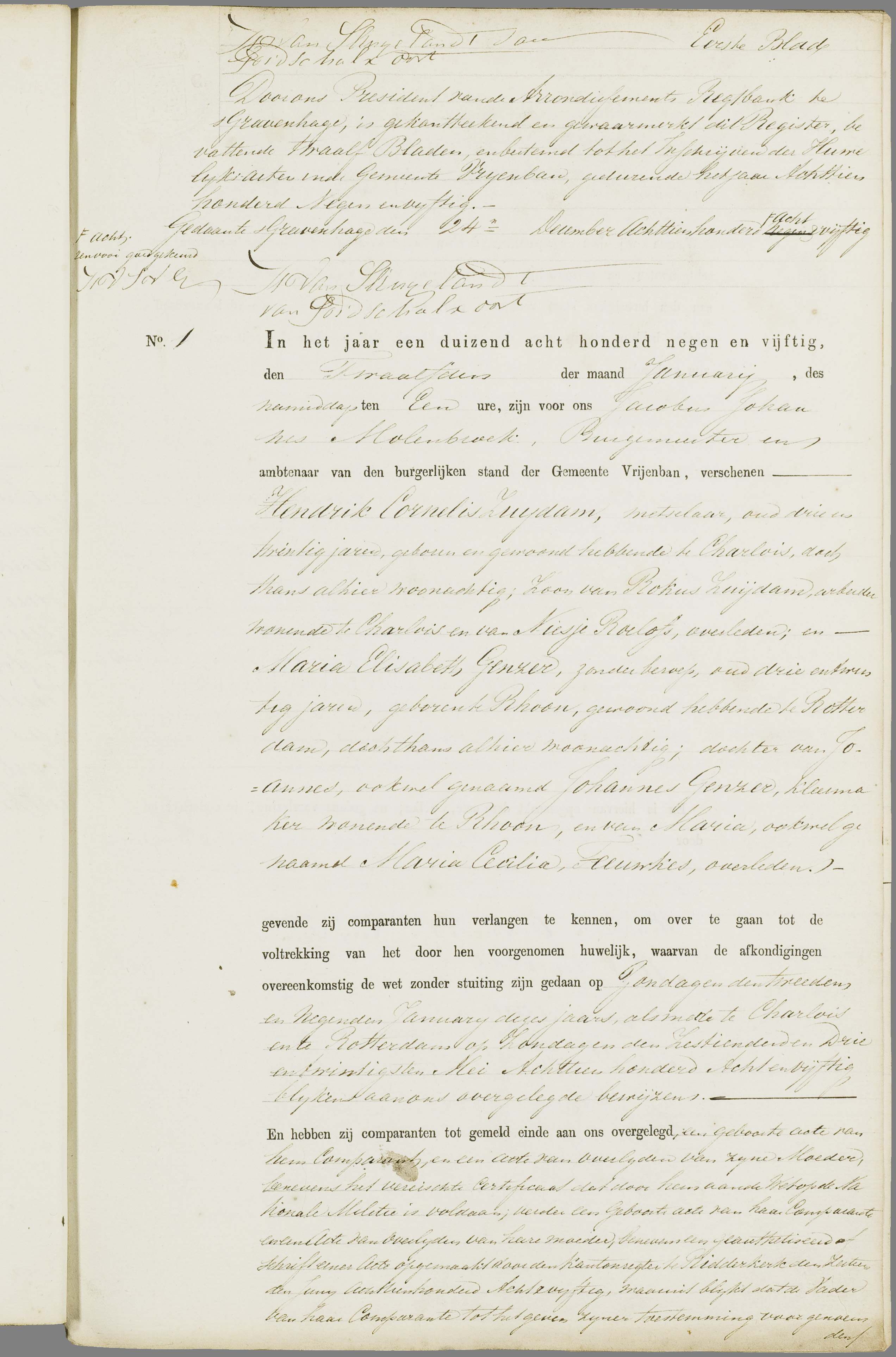 Scan 124 uit het bronpakket: Vrijenban: register van huwelijks- en echtscheidingsakten, 1853–1862