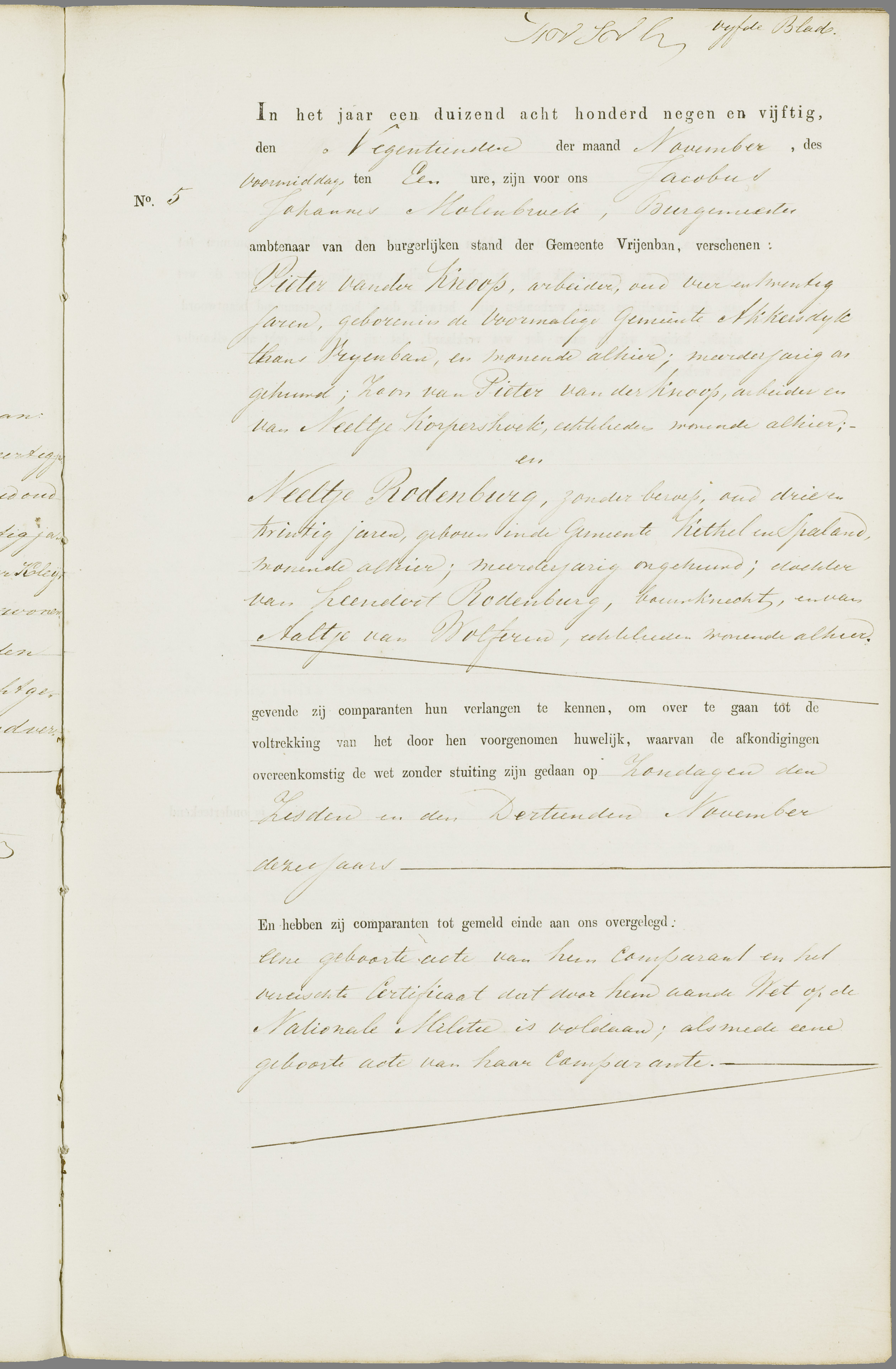 Scan 132 uit het bronpakket: Vrijenban: register van huwelijks- en echtscheidingsakten, 1853–1862
