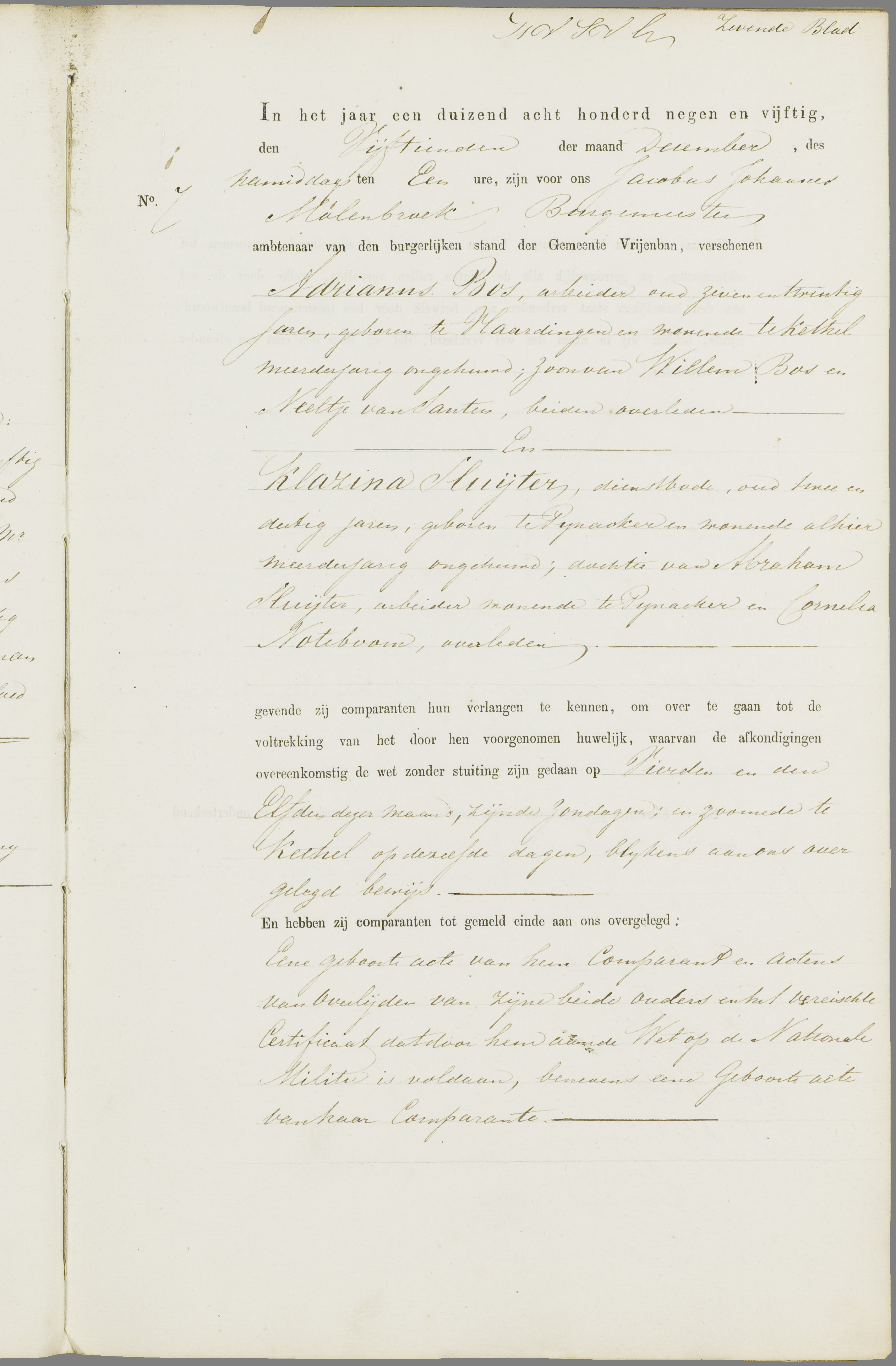 Scan 136 uit het bronpakket: Vrijenban: register van huwelijks- en echtscheidingsakten, 1853–1862