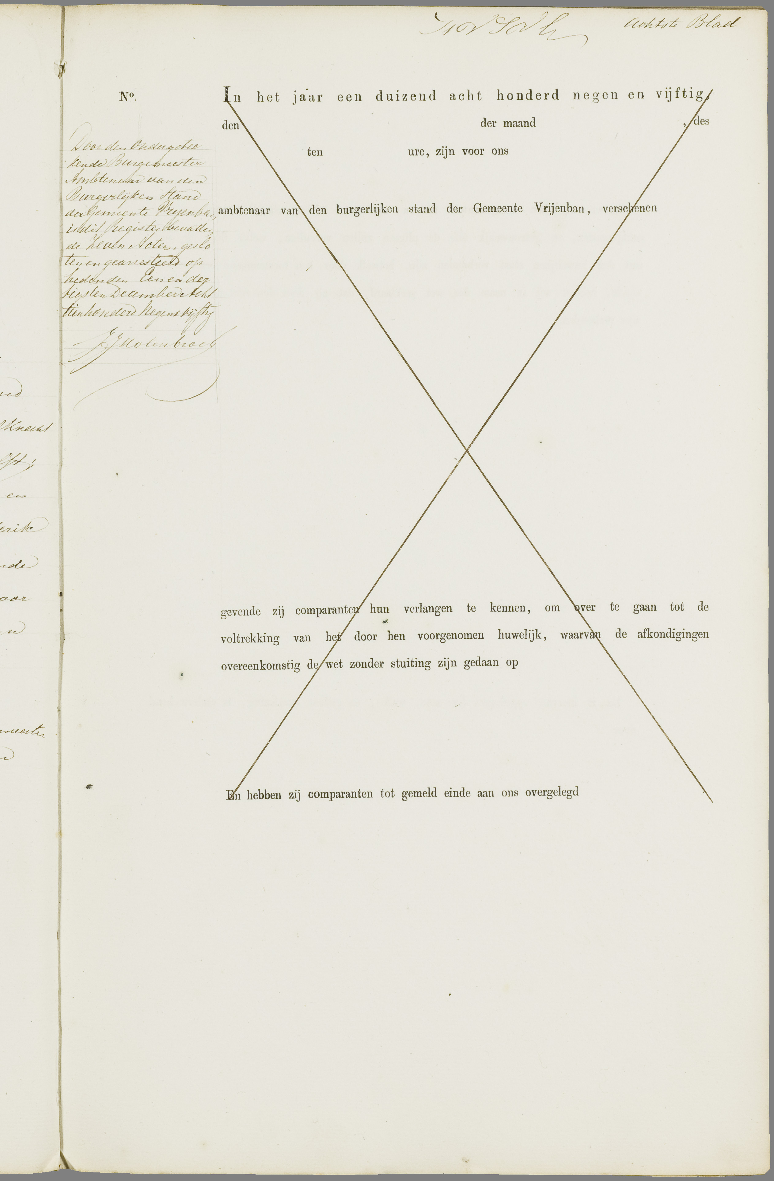 Scan 138 uit het bronpakket: Vrijenban: register van huwelijks- en echtscheidingsakten, 1853–1862