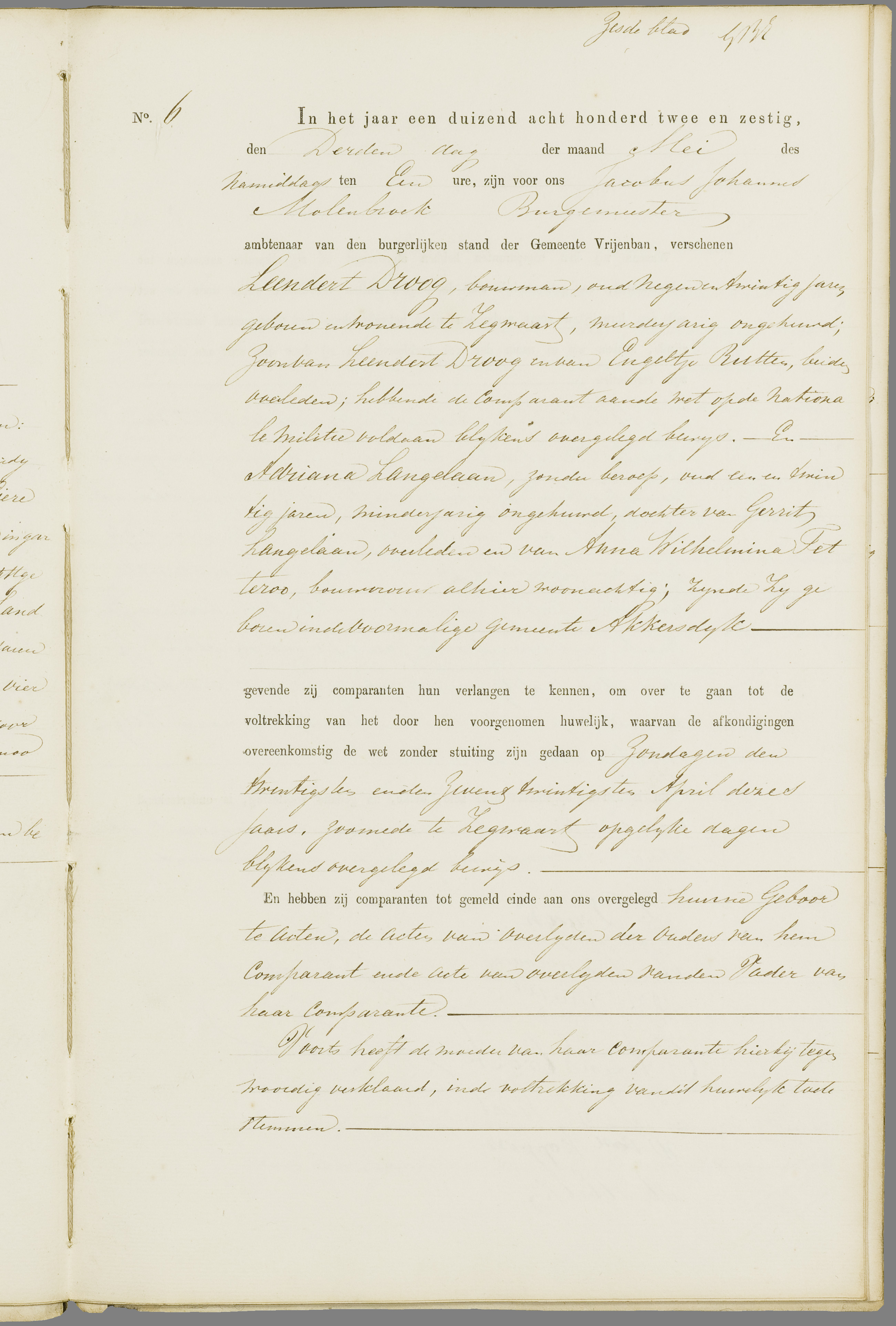 Scan 224 uit het bronpakket: Vrijenban: register van huwelijks- en echtscheidingsakten, 1853–1862