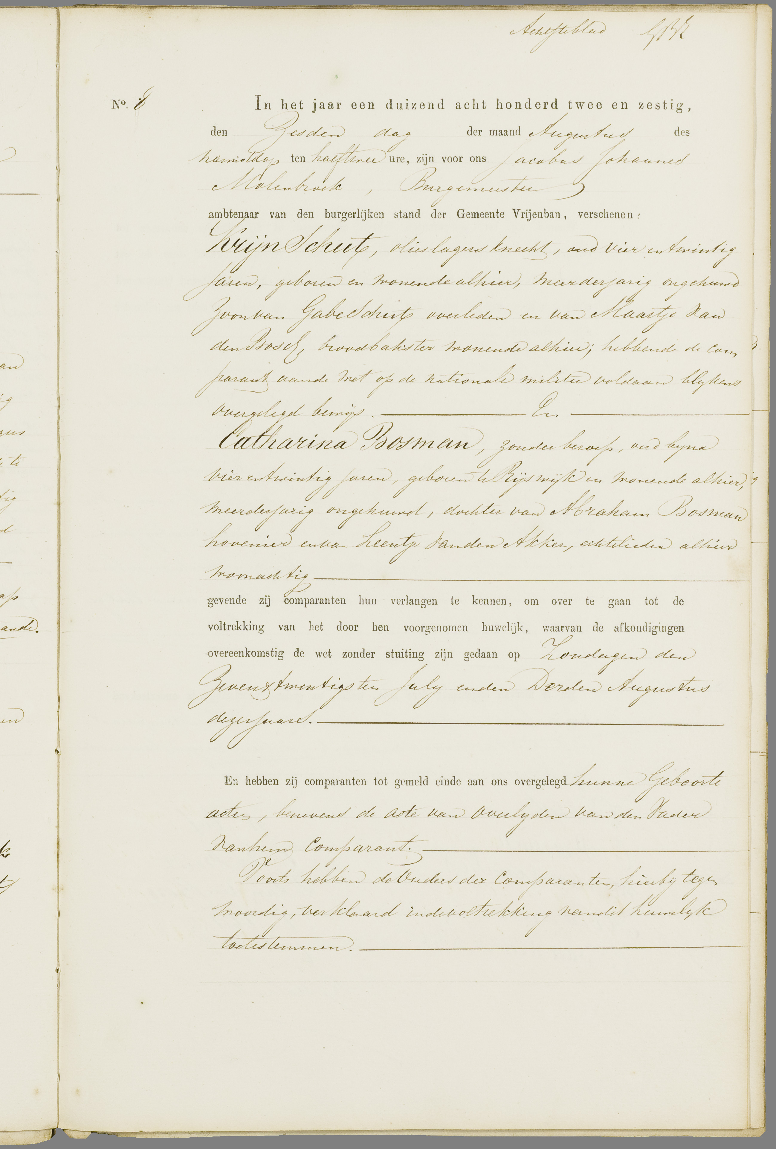Scan 228 uit het bronpakket: Vrijenban: register van huwelijks- en echtscheidingsakten, 1853–1862