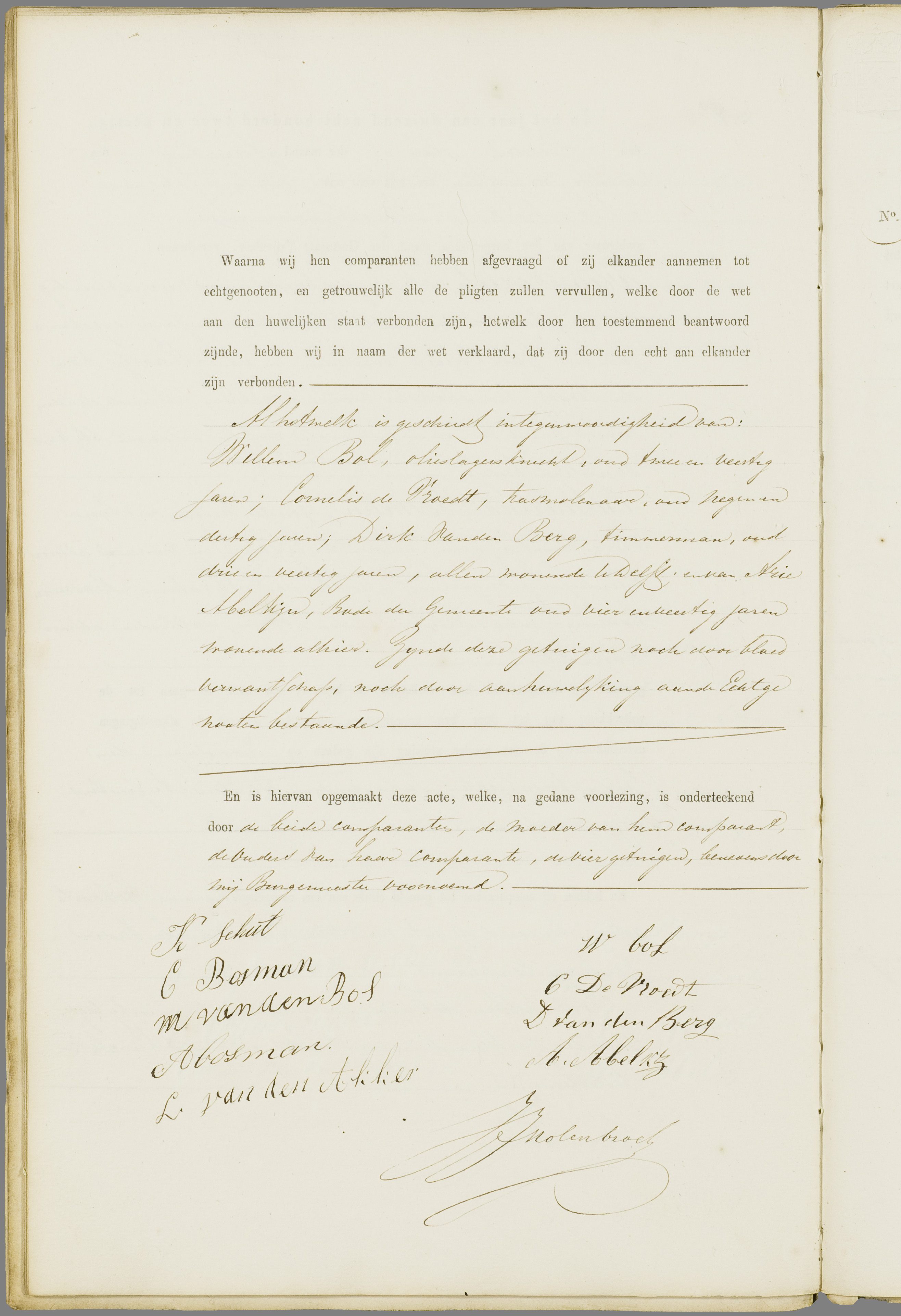 Scan 229 uit het bronpakket: Vrijenban: register van huwelijks- en echtscheidingsakten, 1853–1862