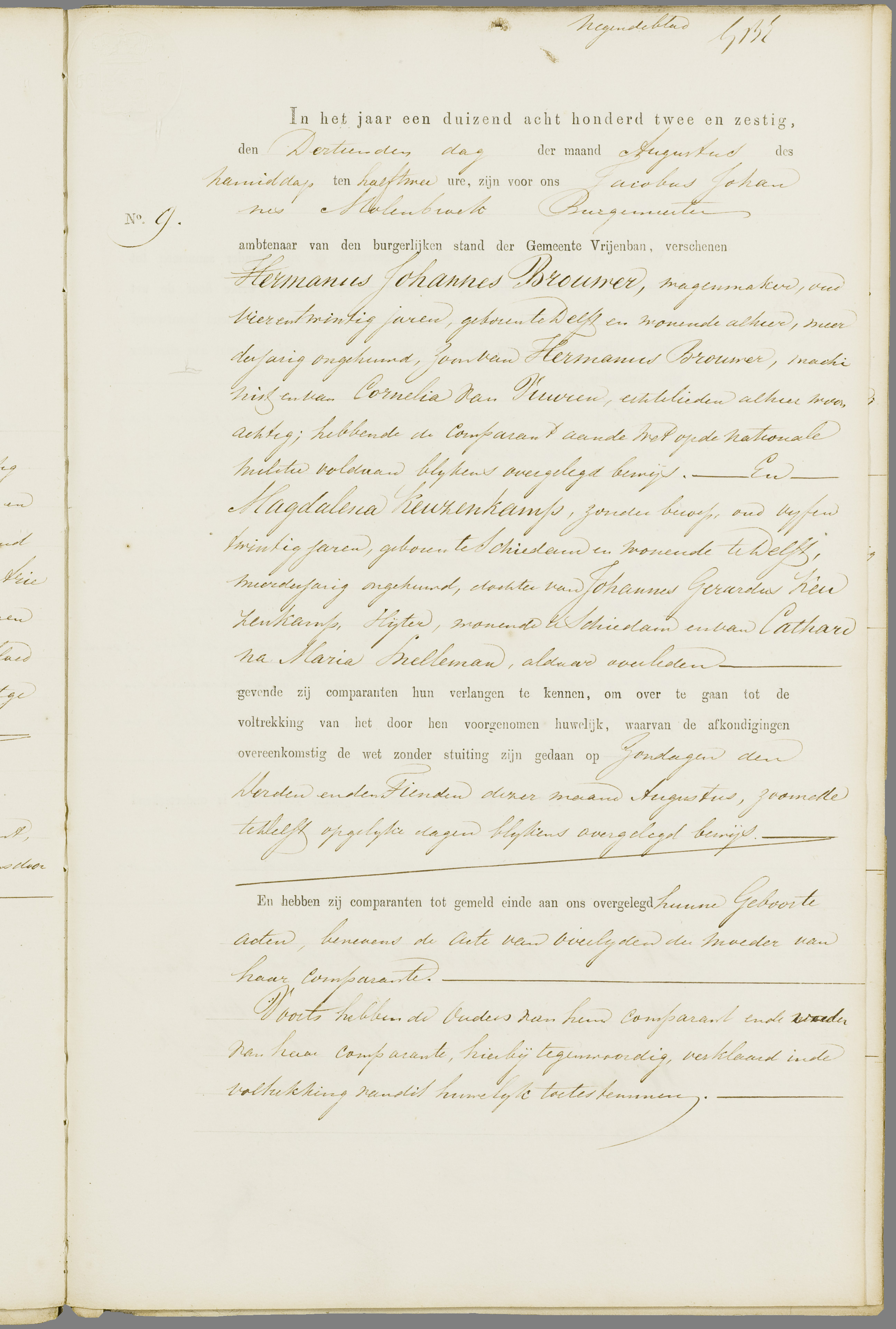 Scan 230 uit het bronpakket: Vrijenban: register van huwelijks- en echtscheidingsakten, 1853–1862