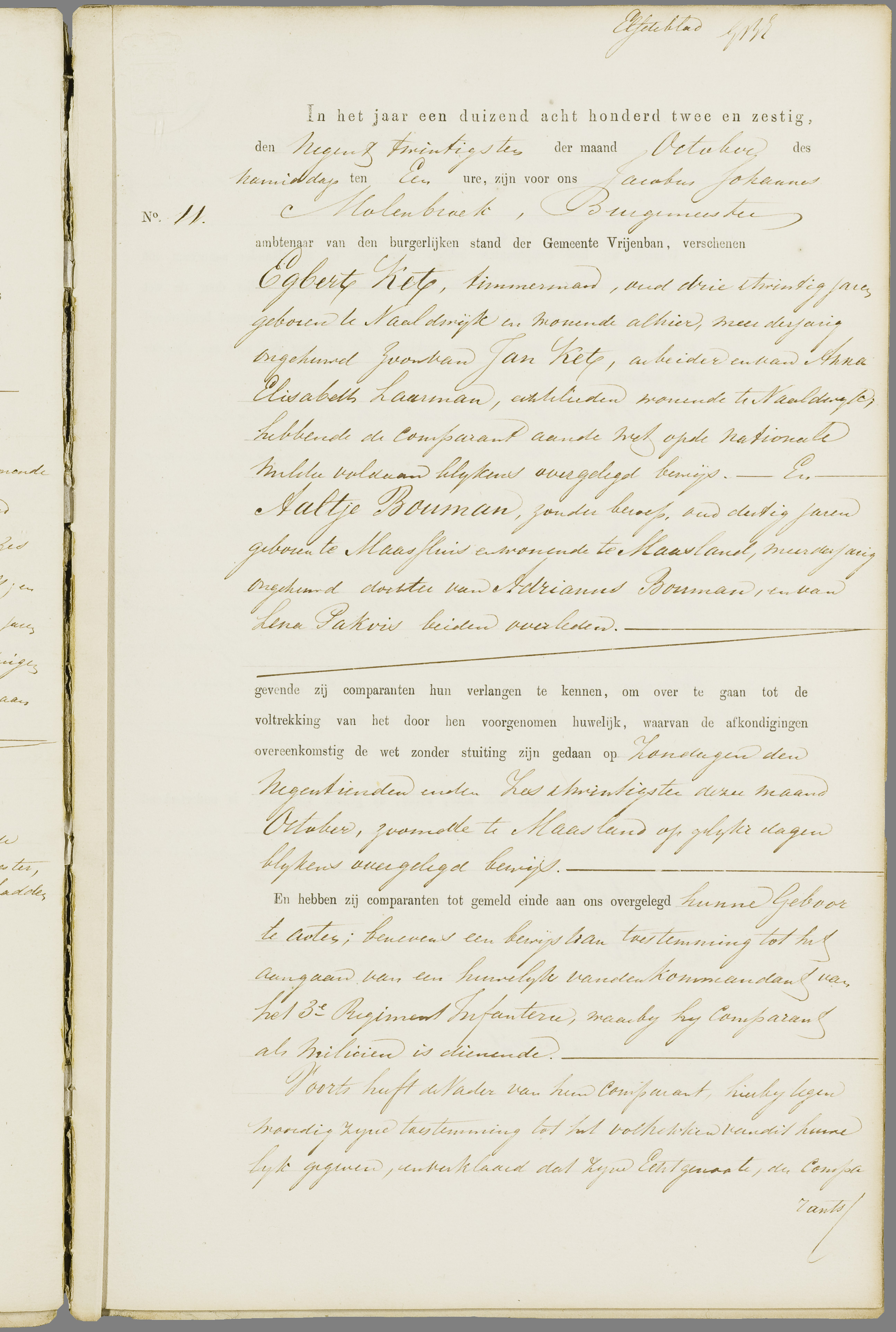 Scan 234 uit het bronpakket: Vrijenban: register van huwelijks- en echtscheidingsakten, 1853–1862