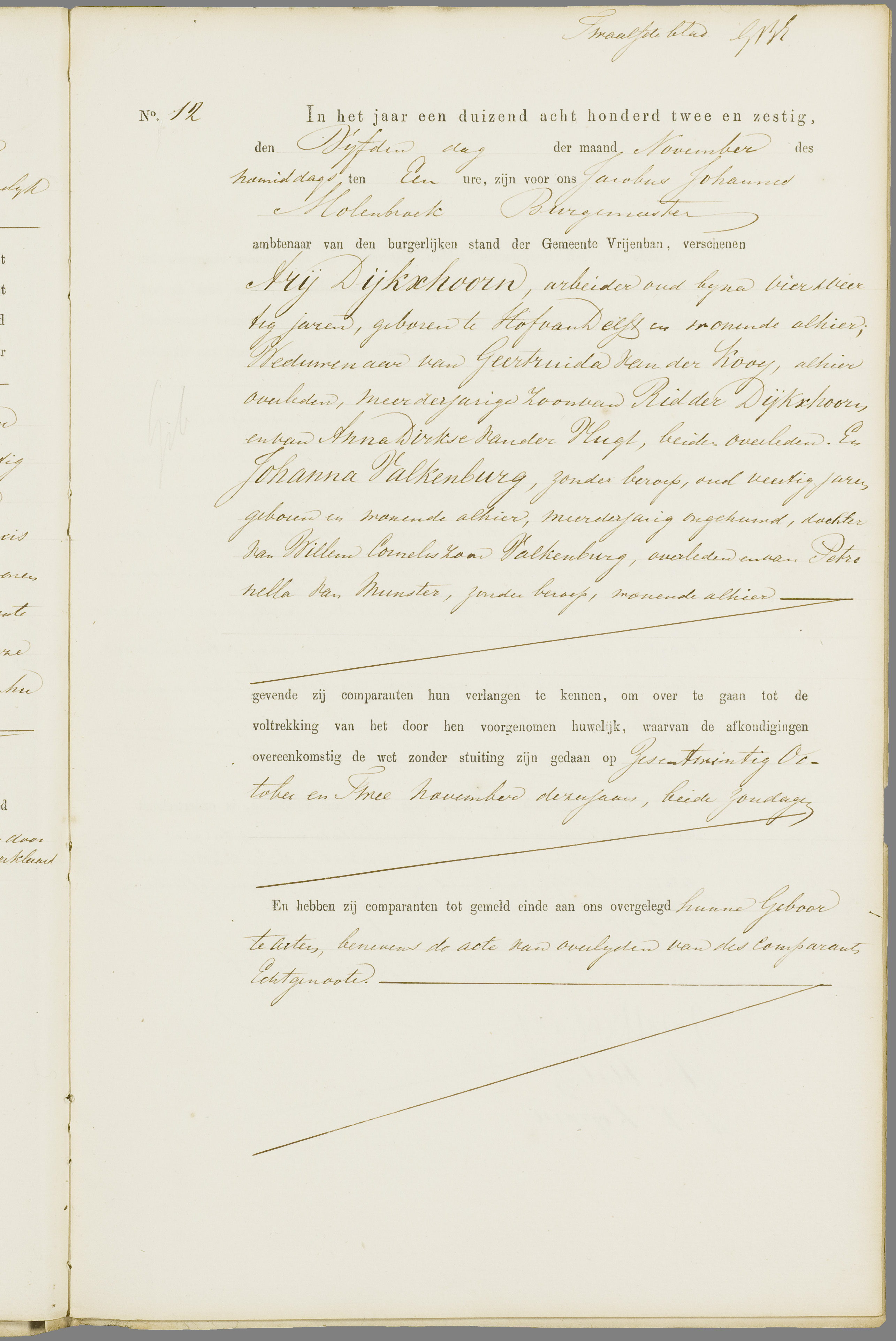 Scan 236 uit het bronpakket: Vrijenban: register van huwelijks- en echtscheidingsakten, 1853–1862