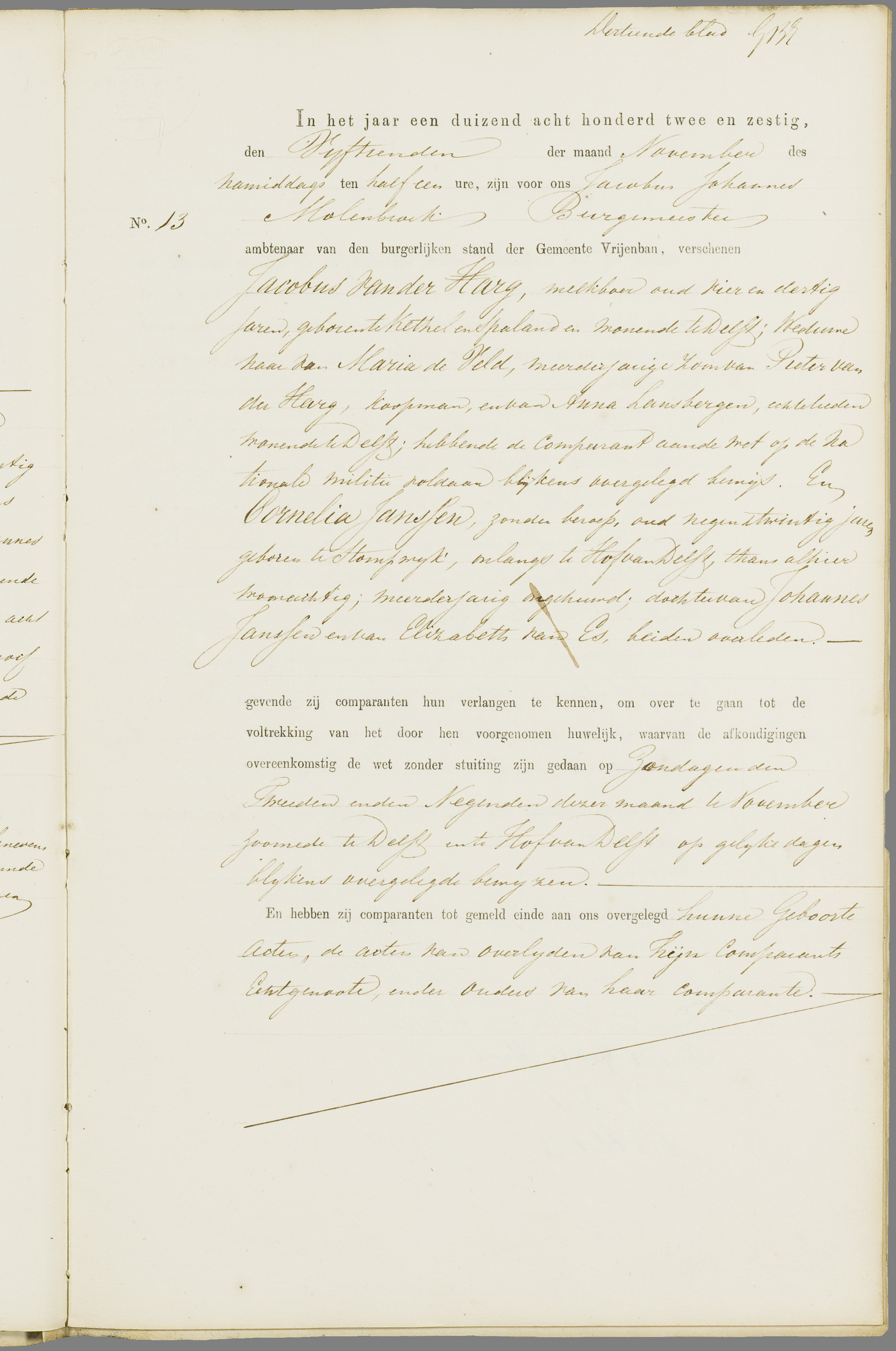 Scan 238 uit het bronpakket: Vrijenban: register van huwelijks- en echtscheidingsakten, 1853–1862