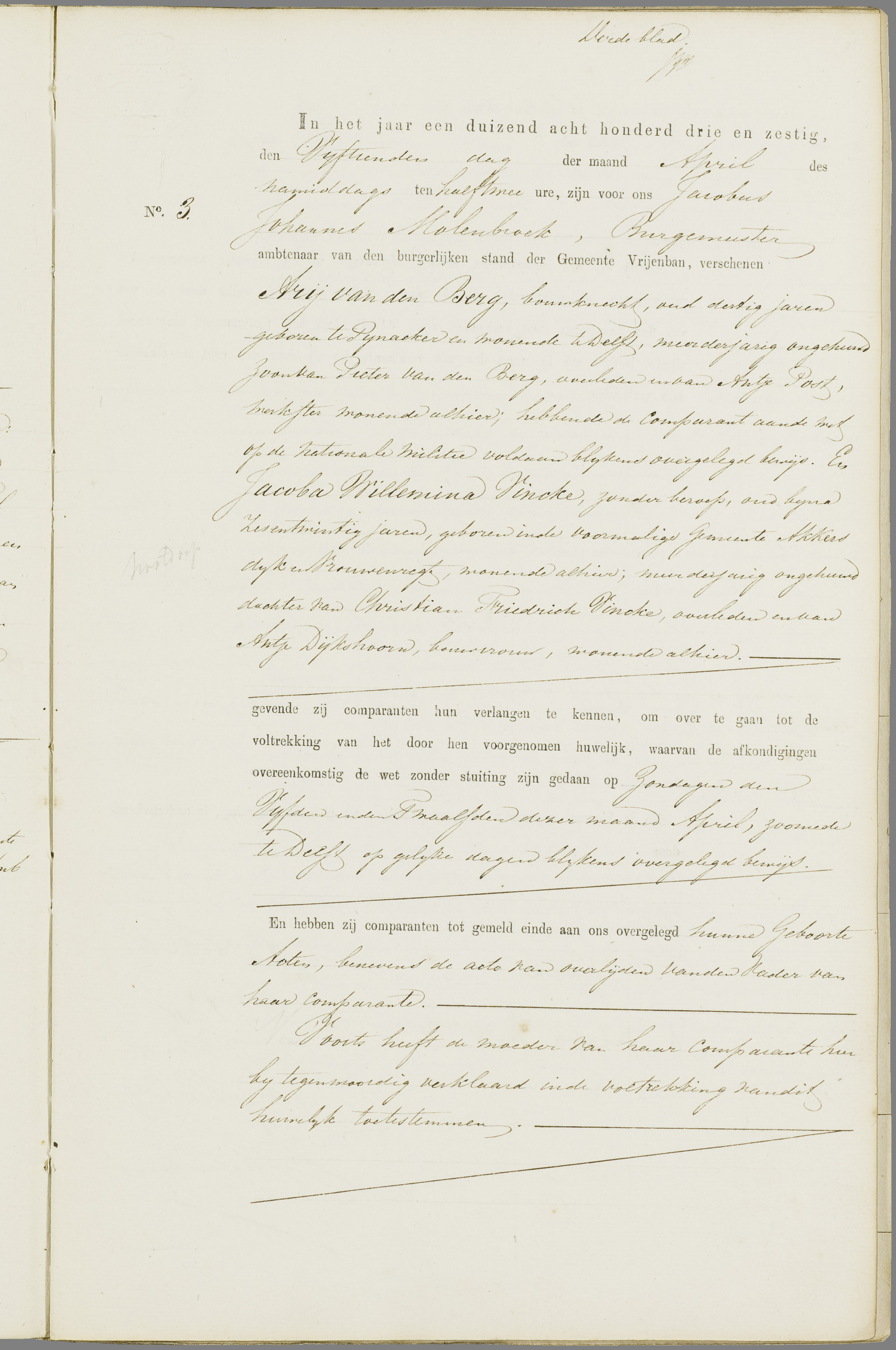 Scan 8 uit het bronpakket: Vrijenban: register van huwelijks- en echtscheidingsakten, 1863–1872