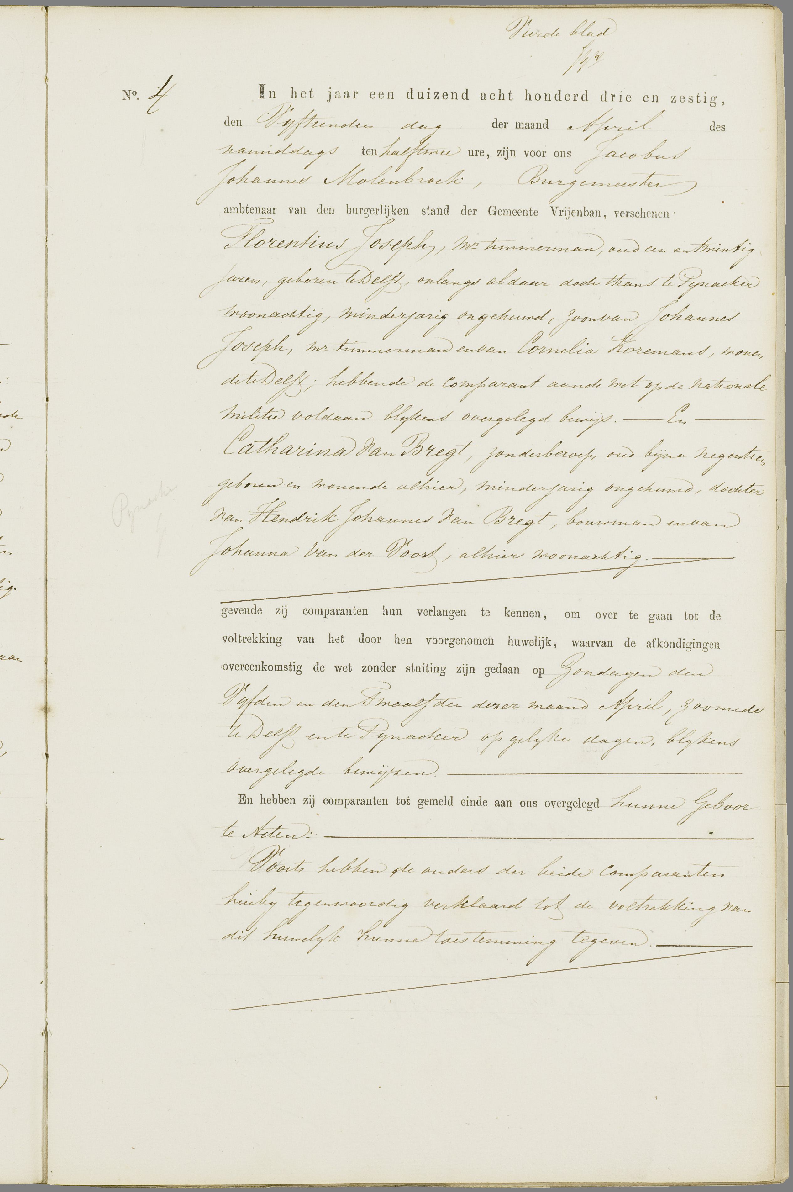 Scan 10 uit het bronpakket: Vrijenban: register van huwelijks- en echtscheidingsakten, 1863–1872