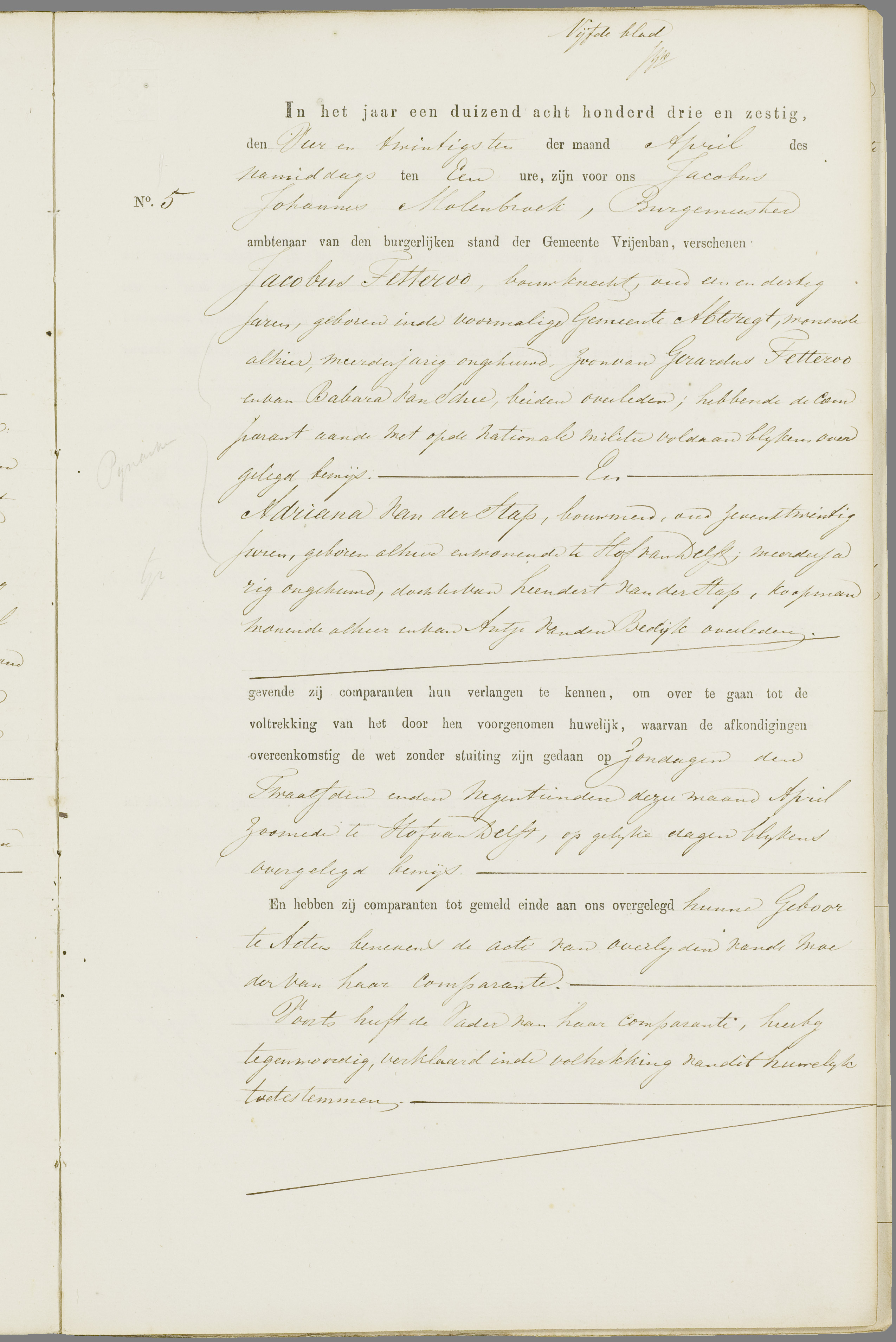 Scan 12 uit het bronpakket: Vrijenban: register van huwelijks- en echtscheidingsakten, 1863–1872