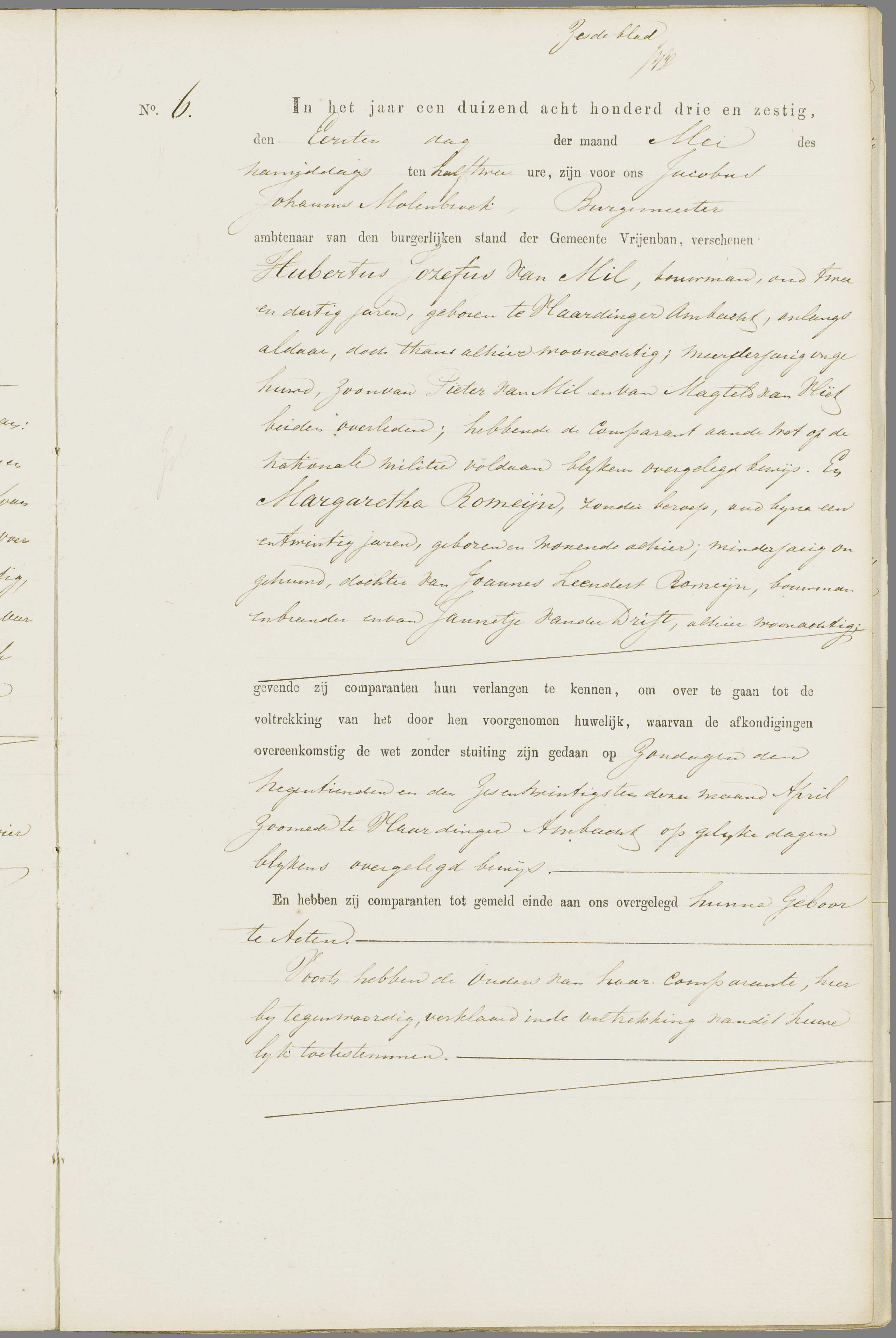 Scan 14 uit het bronpakket: Vrijenban: register van huwelijks- en echtscheidingsakten, 1863–1872