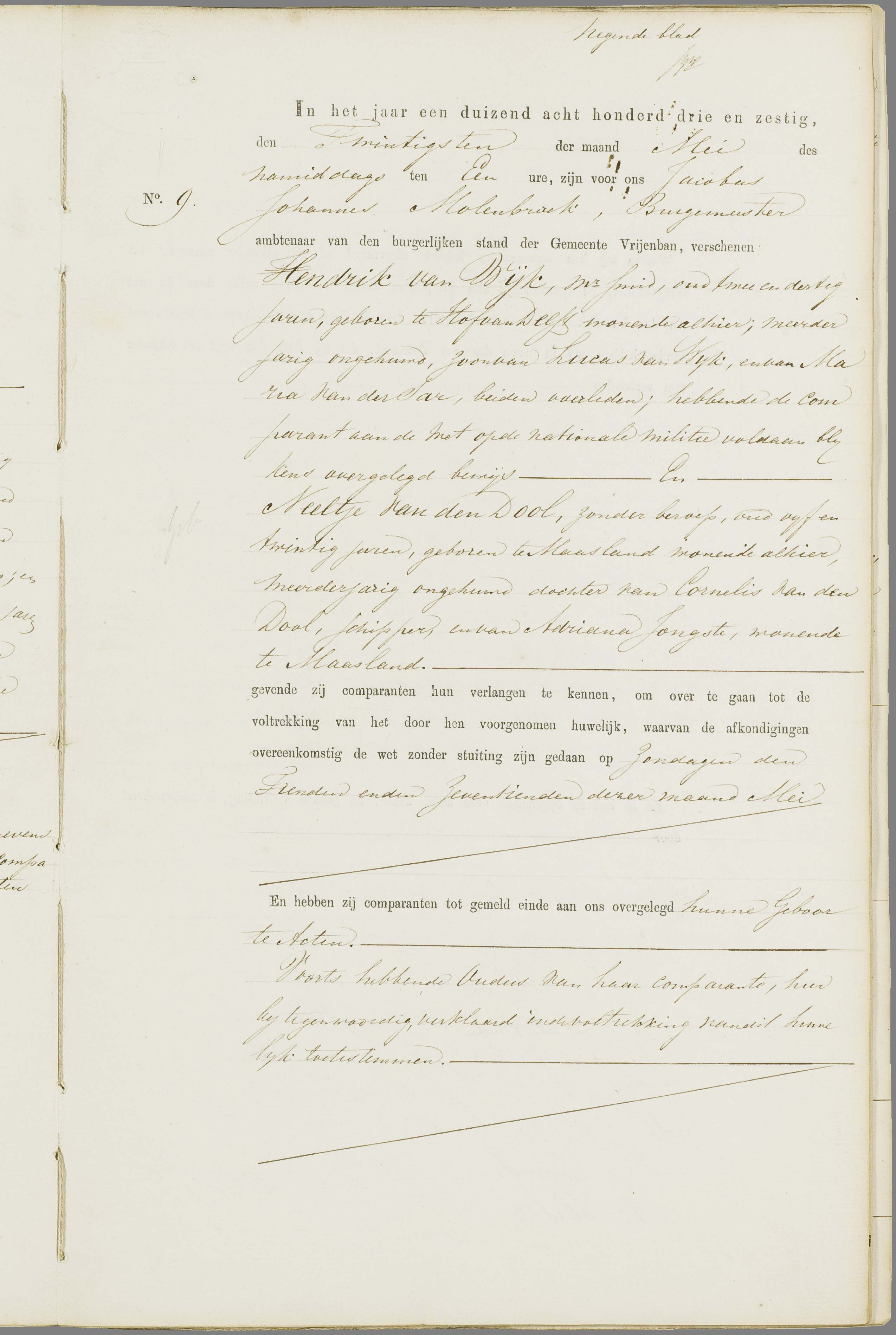 Scan 20 uit het bronpakket: Vrijenban: register van huwelijks- en echtscheidingsakten, 1863–1872
