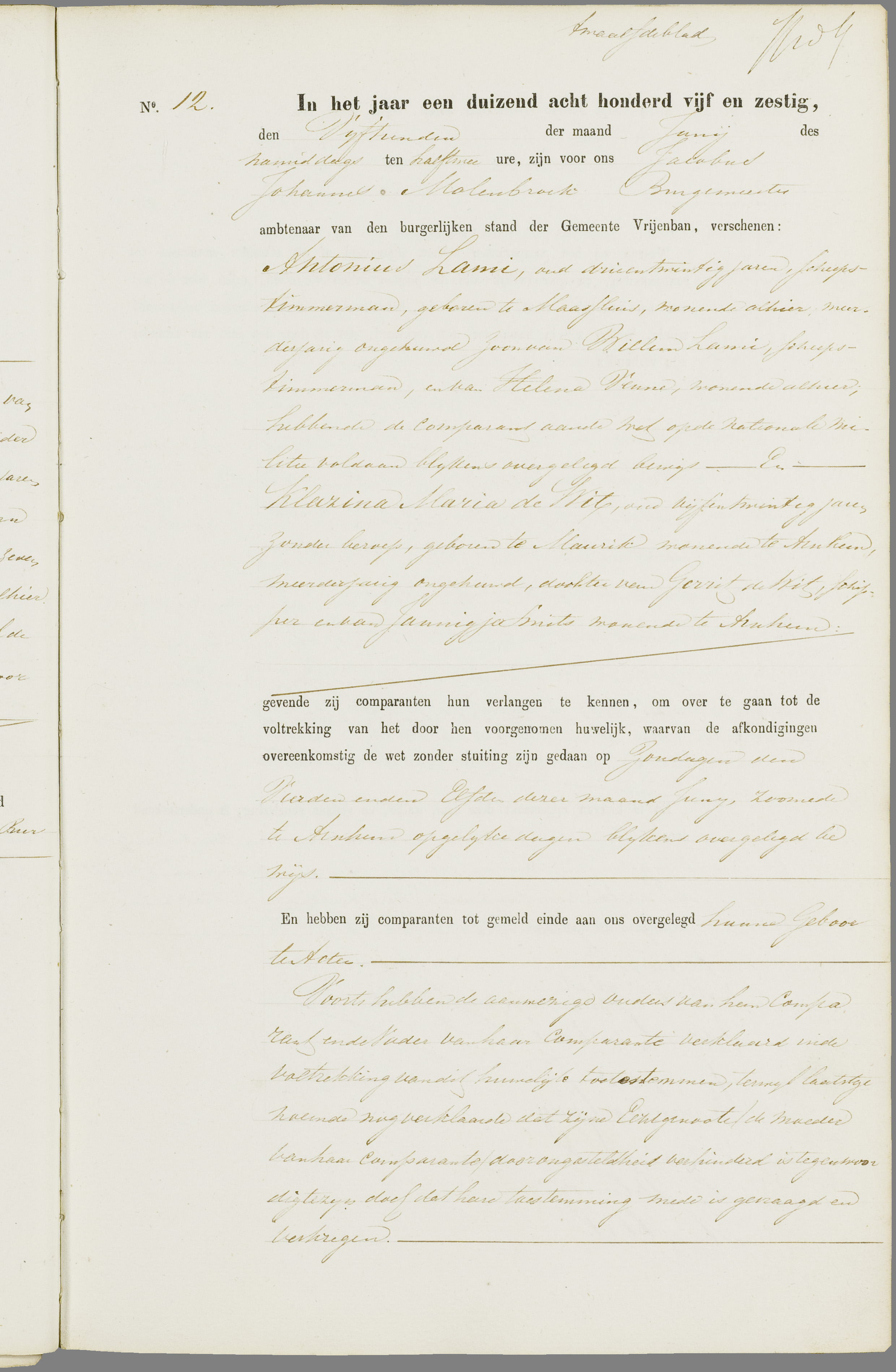 Scan 86 uit het bronpakket: Vrijenban: register van huwelijks- en echtscheidingsakten, 1863–1872