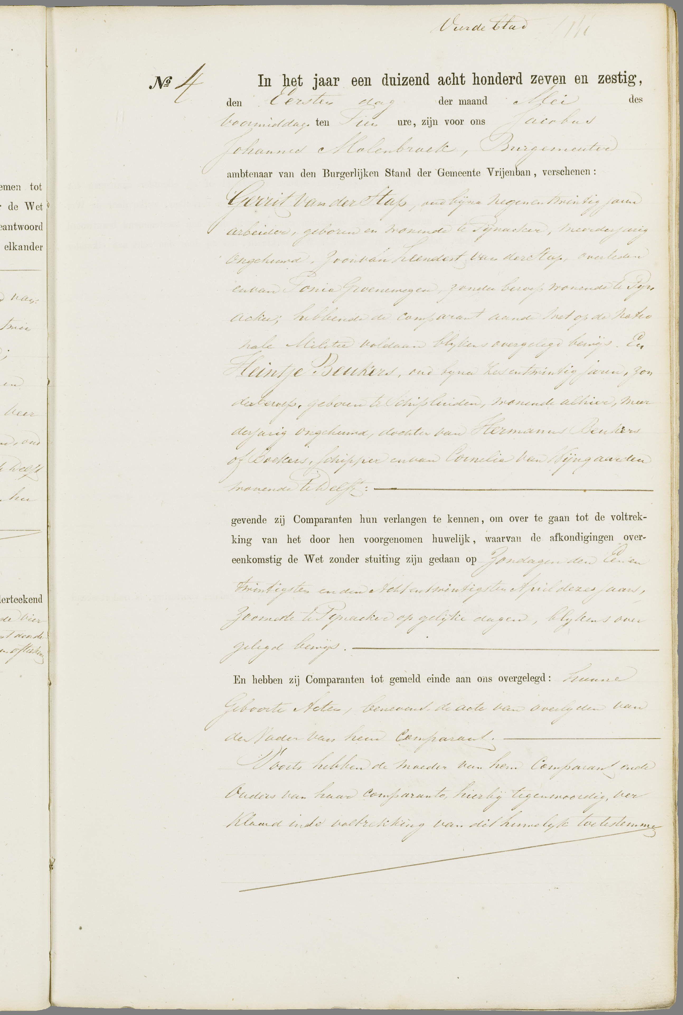 Scan 122 uit het bronpakket: Vrijenban: register van huwelijks- en echtscheidingsakten, 1863–1872