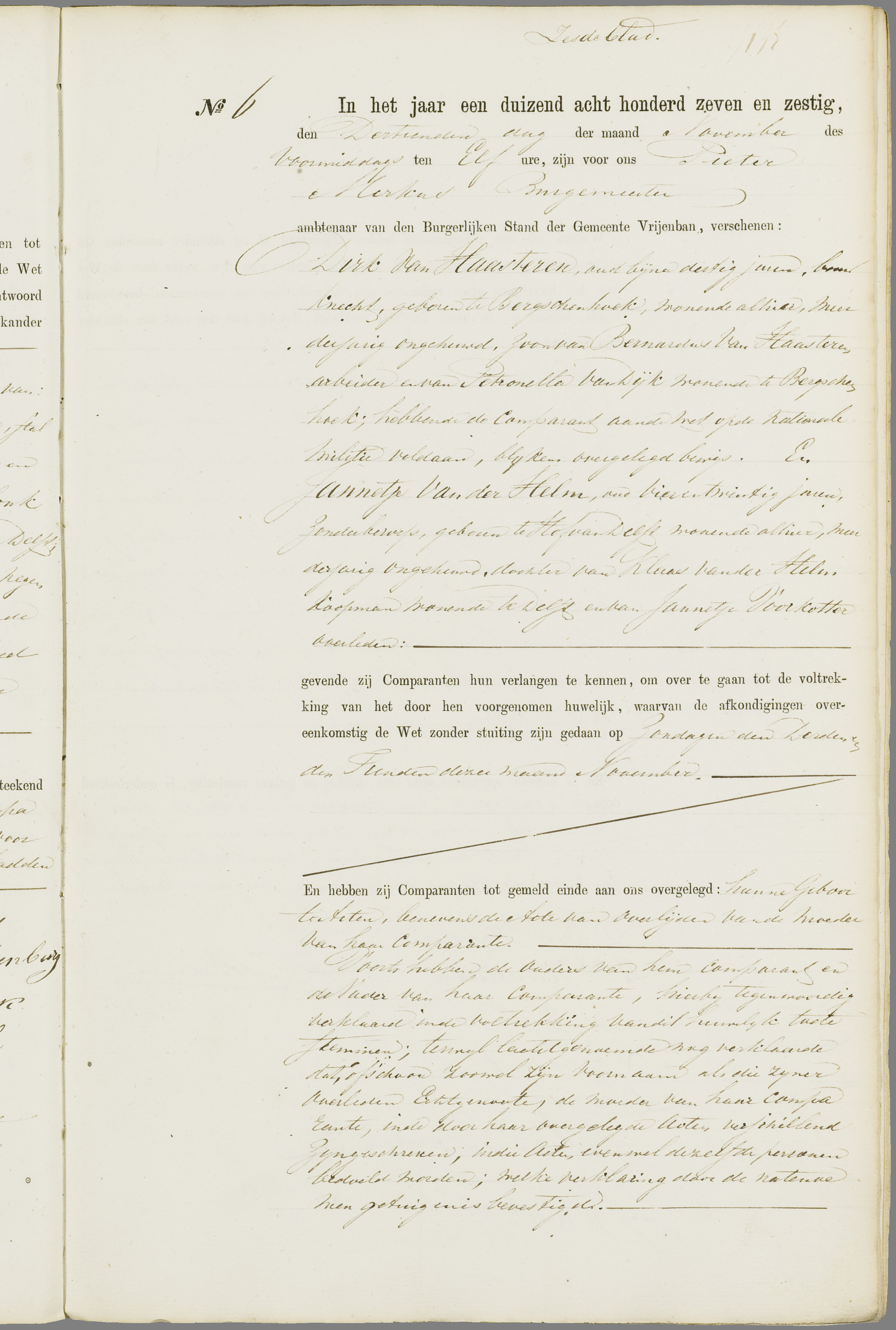 Scan 126 uit het bronpakket: Vrijenban: register van huwelijks- en echtscheidingsakten, 1863–1872