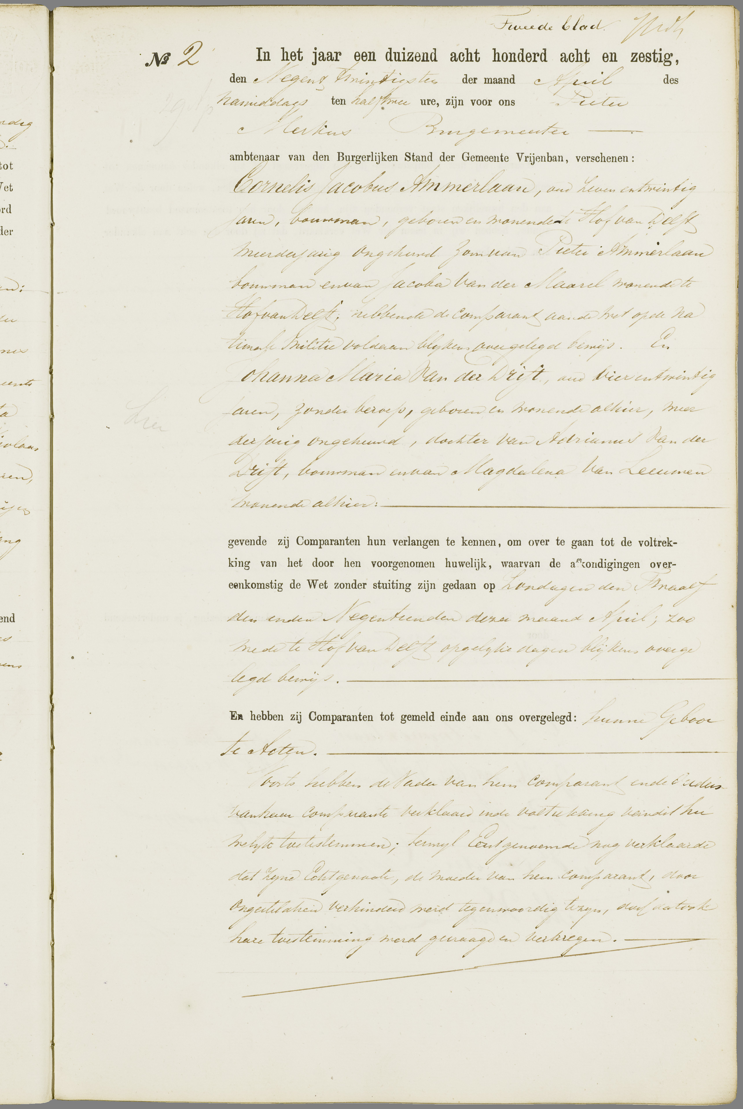 Scan 136 uit het bronpakket: Vrijenban: register van huwelijks- en echtscheidingsakten, 1863–1872