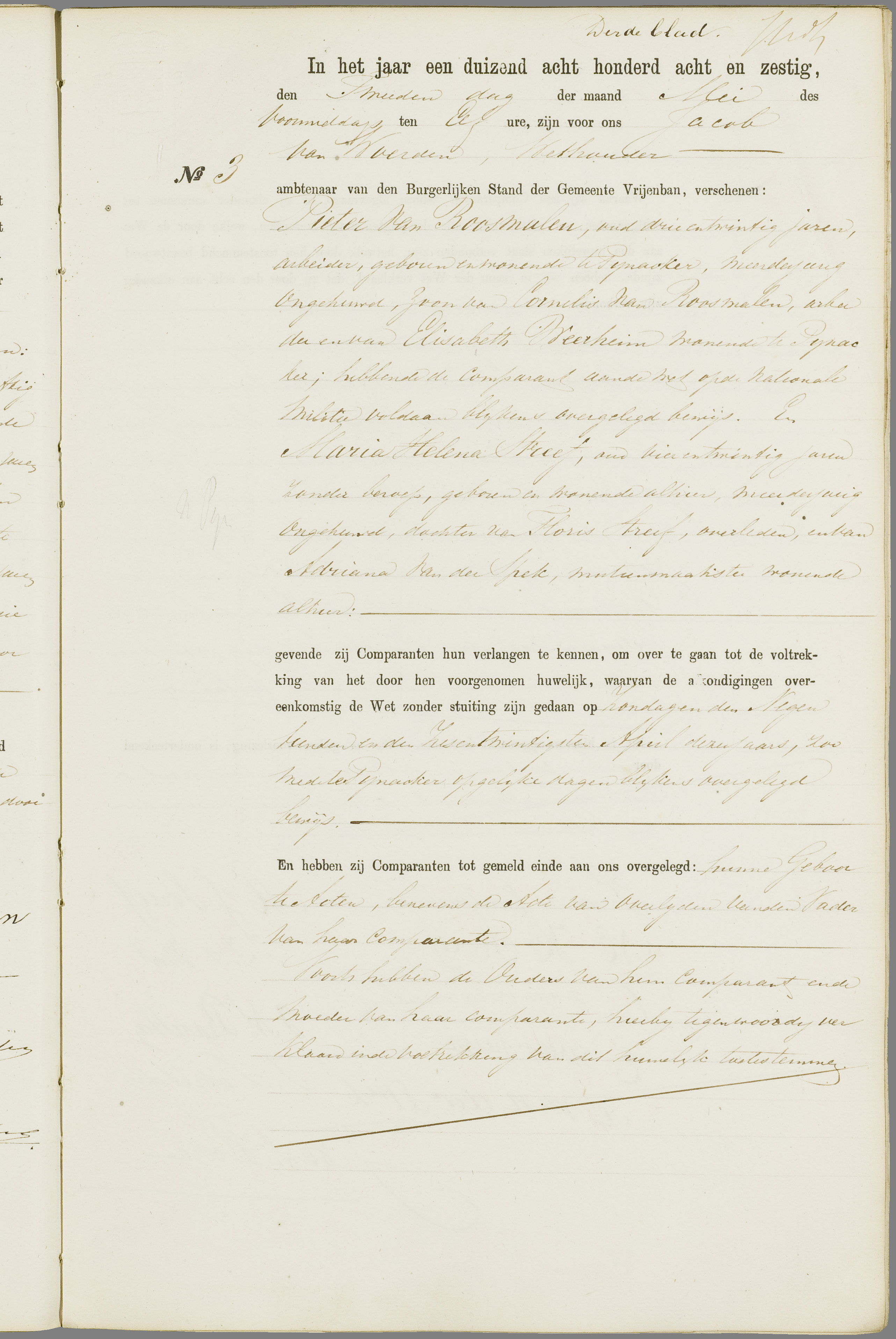 Scan 138 uit het bronpakket: Vrijenban: register van huwelijks- en echtscheidingsakten, 1863–1872