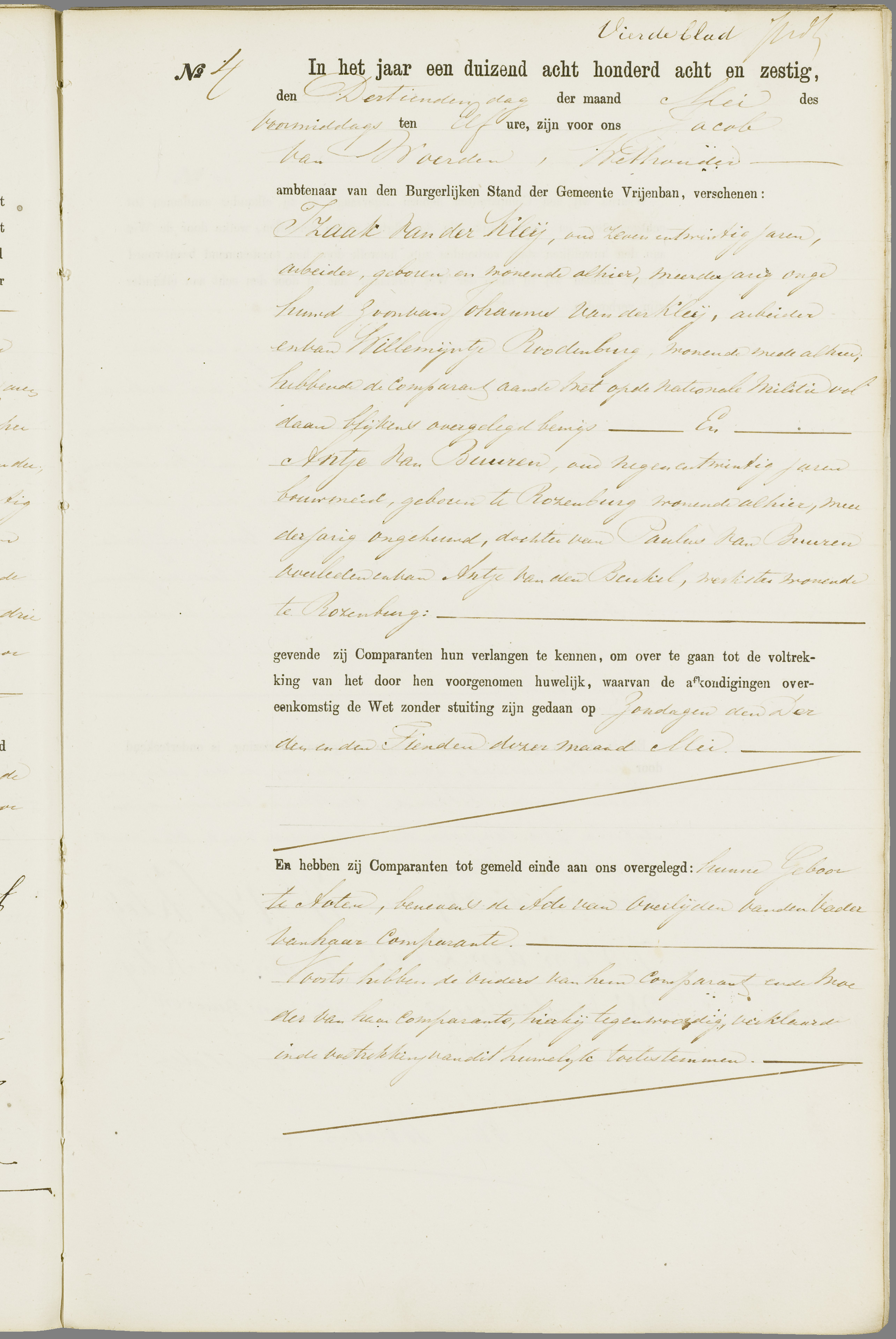 Scan 140 uit het bronpakket: Vrijenban: register van huwelijks- en echtscheidingsakten, 1863–1872