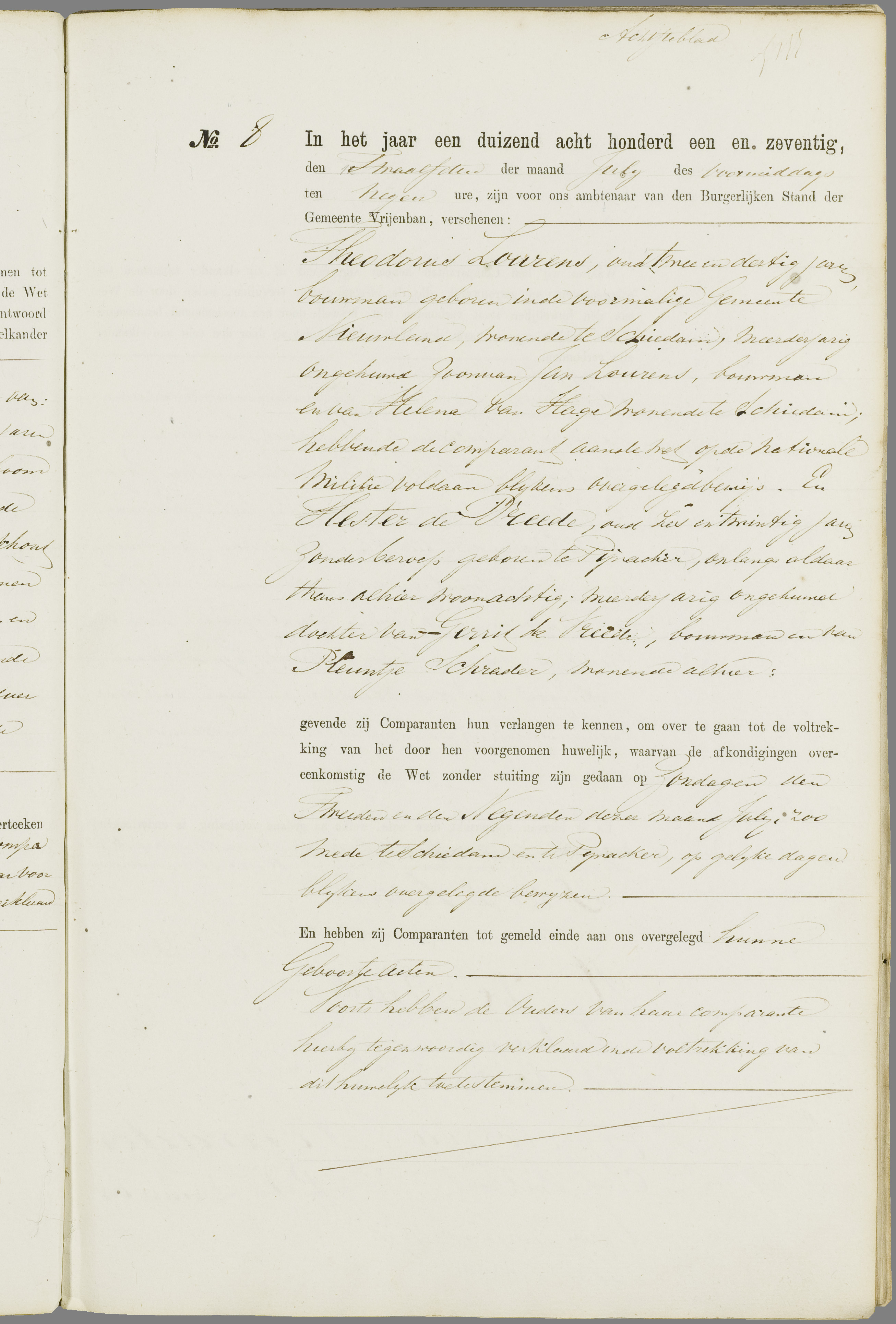 Scan 222 uit het bronpakket: Vrijenban: register van huwelijks- en echtscheidingsakten, 1863–1872