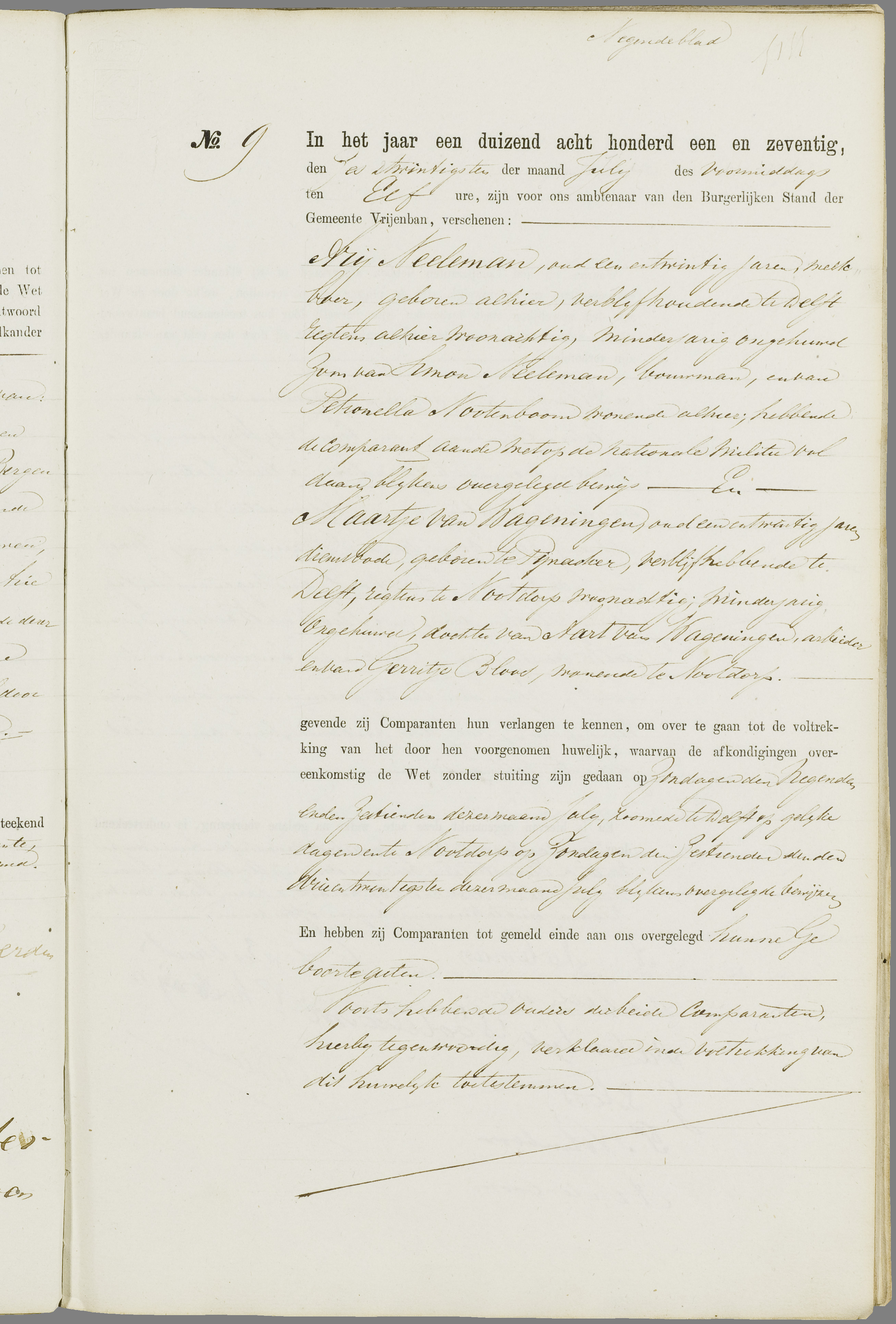 Scan 224 uit het bronpakket: Vrijenban: register van huwelijks- en echtscheidingsakten, 1863–1872