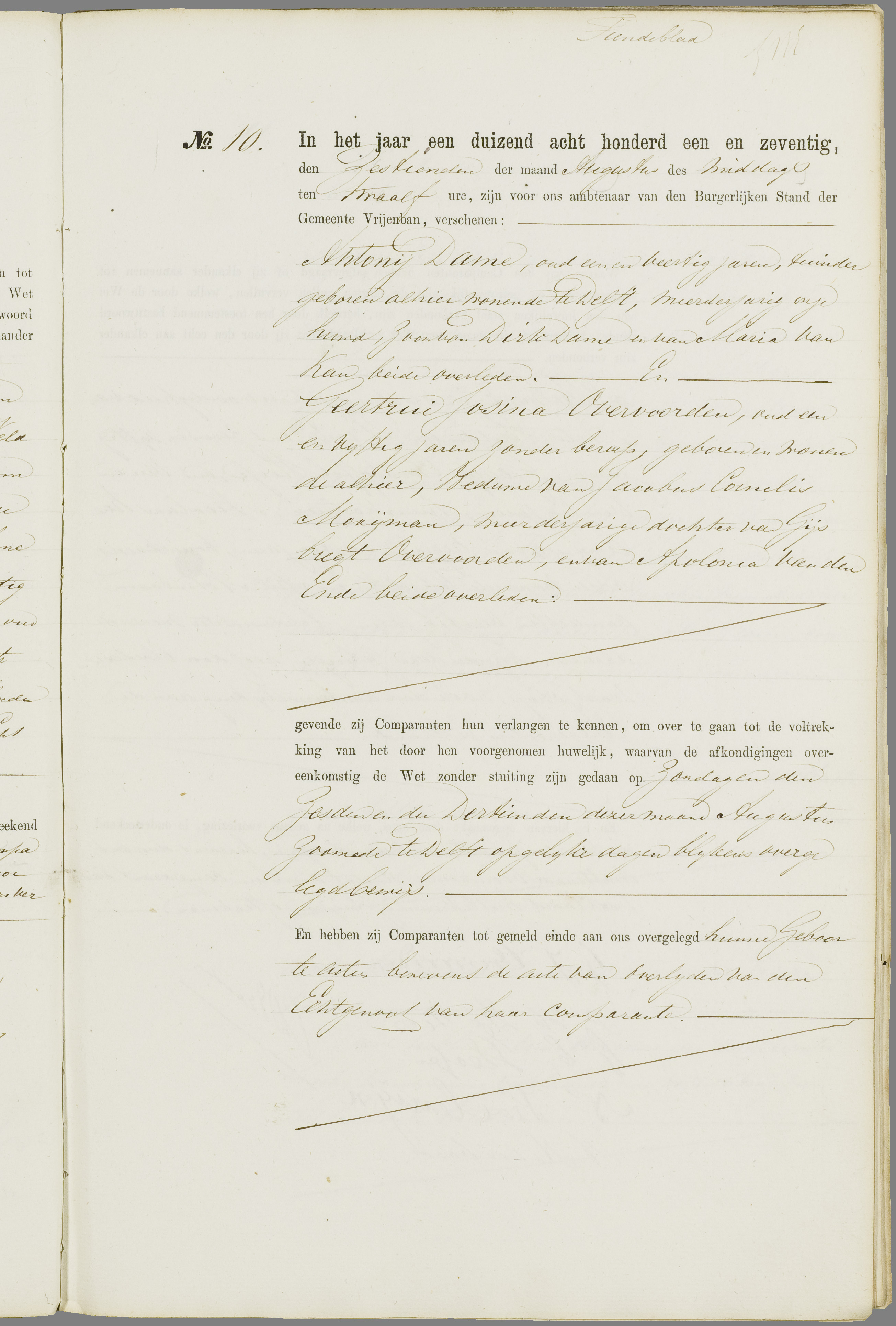 Scan 226 uit het bronpakket: Vrijenban: register van huwelijks- en echtscheidingsakten, 1863–1872