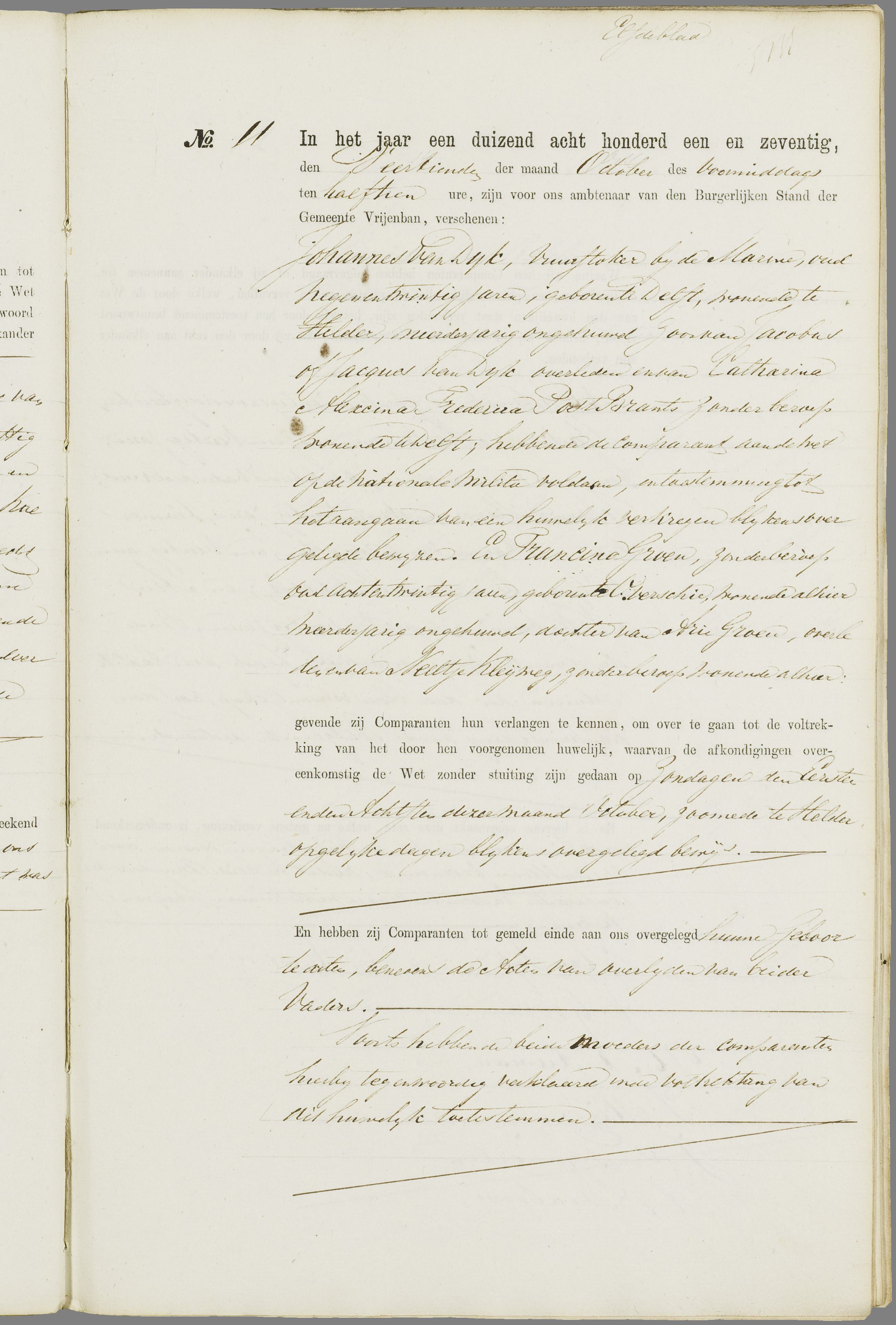 Scan 228 uit het bronpakket: Vrijenban: register van huwelijks- en echtscheidingsakten, 1863–1872