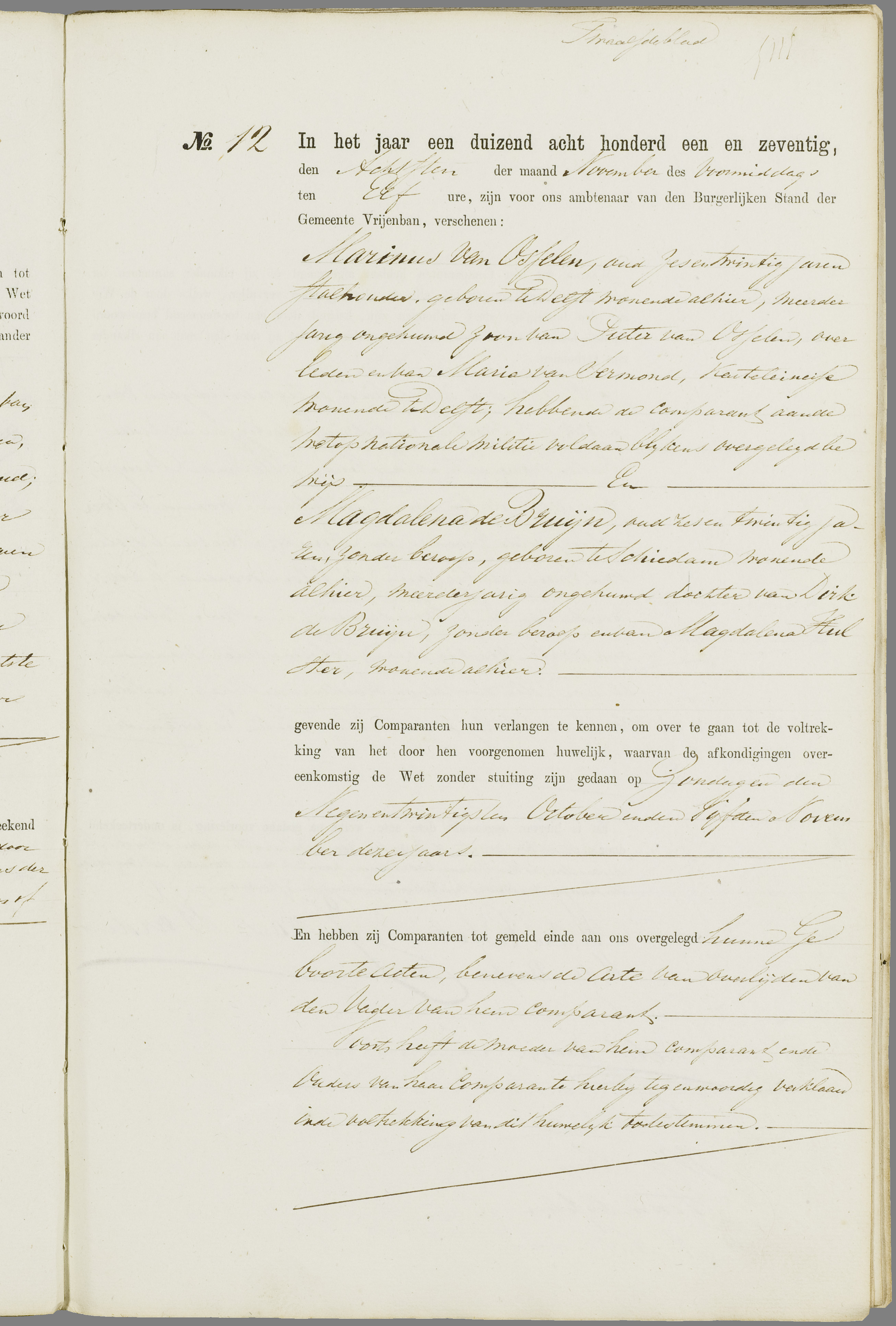 Scan 230 uit het bronpakket: Vrijenban: register van huwelijks- en echtscheidingsakten, 1863–1872